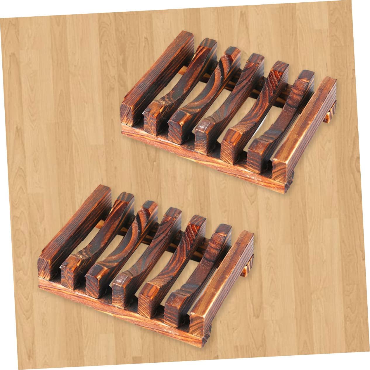 IMIKEYA 2PCS Wood Soap Dish with Drainage for Kitchen Bathroom