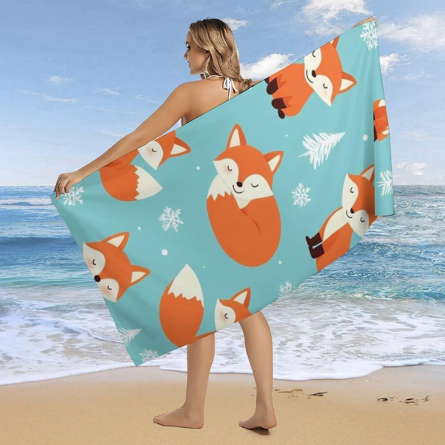 4SEE Cute Fox Beach Towels - Extra Large Lightweight