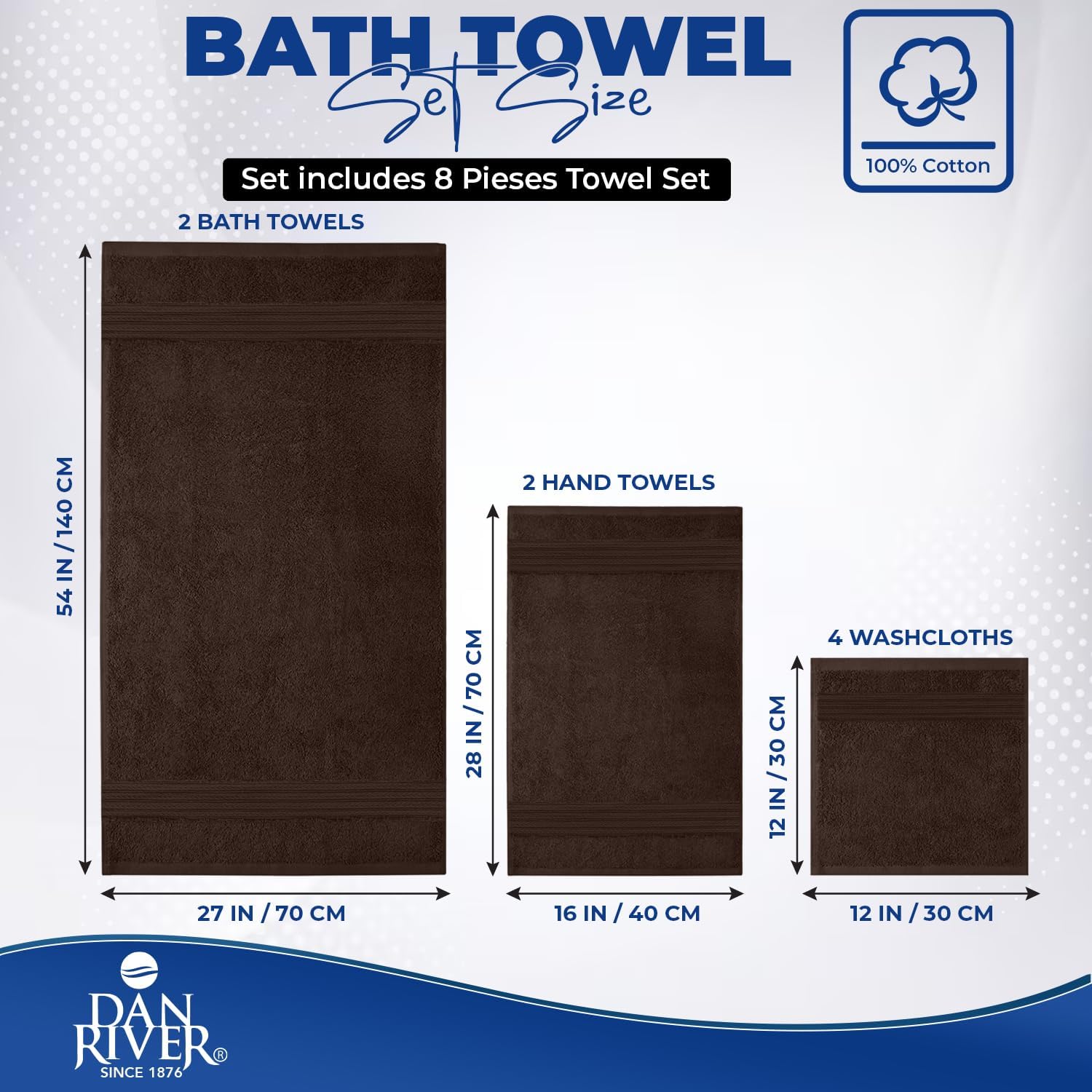 DAN RIVER 100 Cotton 8-Piece Towel Set Brown 1