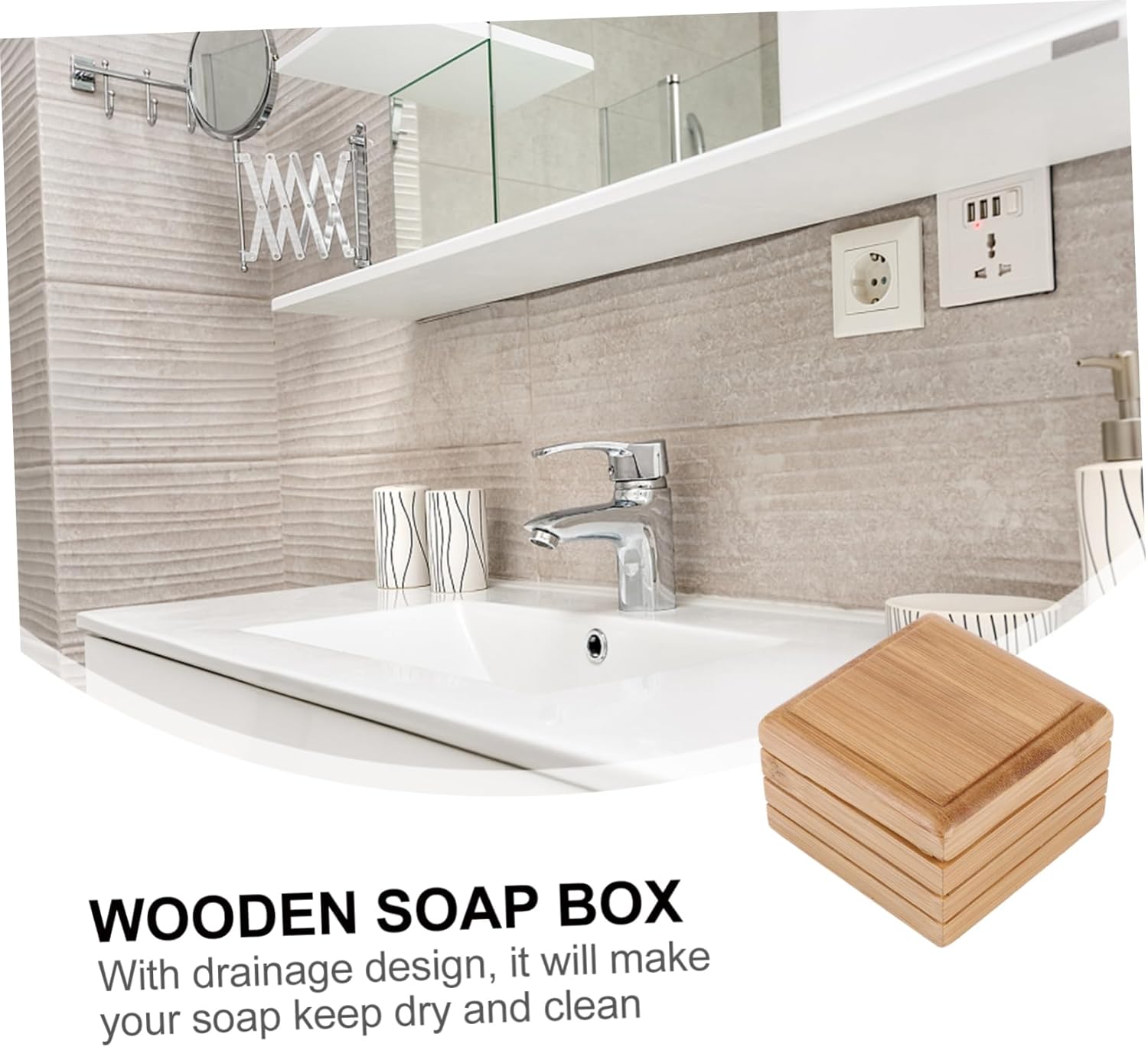 Mobestech Wooden Soap Dish with Lid for Bathroom