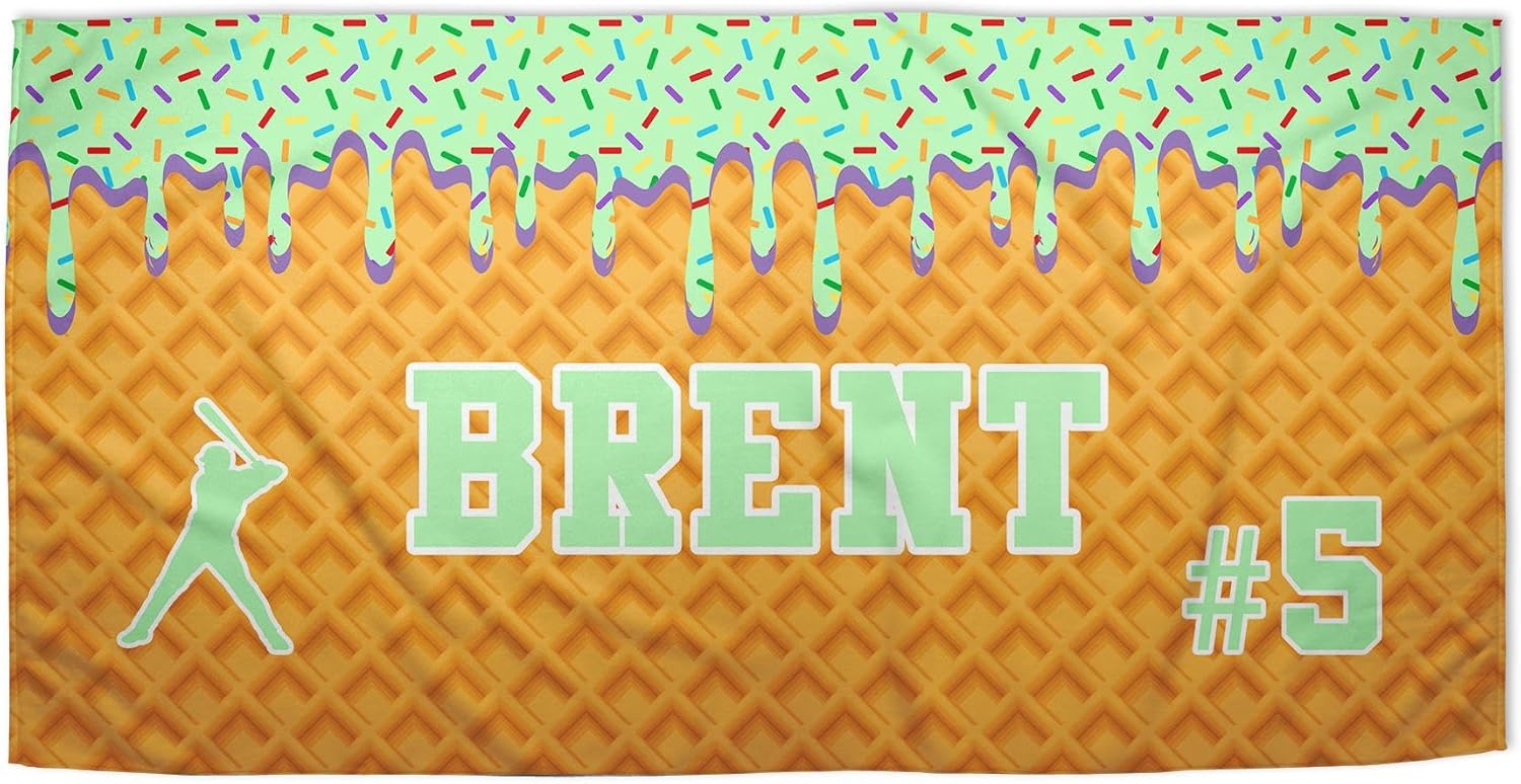 Personalized Ice Cream Drip Baseball Beach Towel for Boys 1