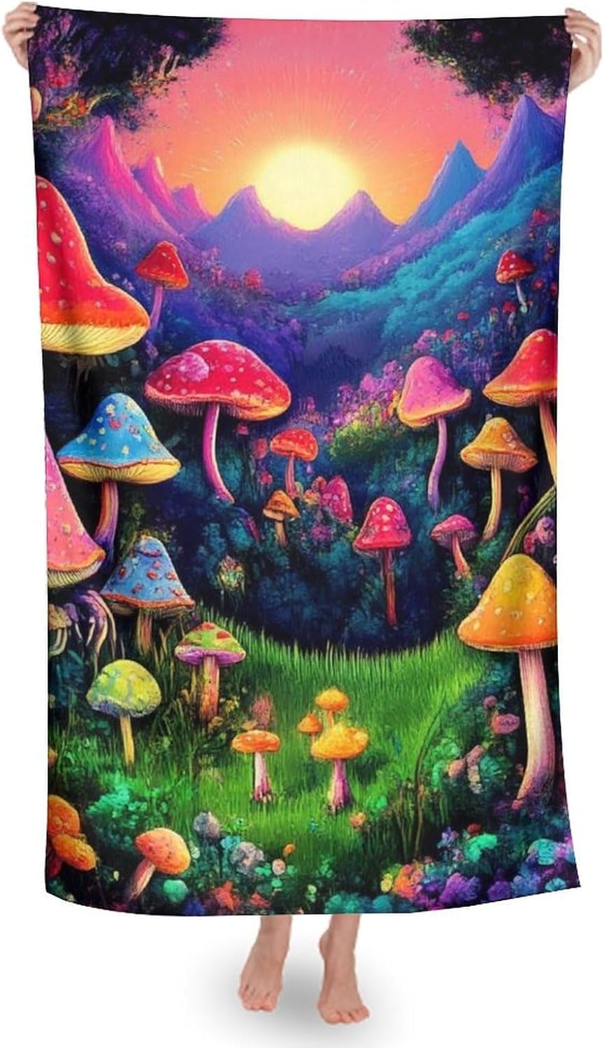 4SEE Super Absorbent Soft Pool Bath Towels with Trippy Mushroom Design
