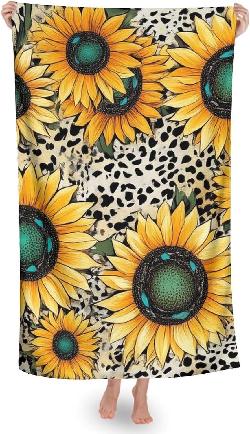 4SEE Super Absorbent Soft Pool Bath Towels with Sunflower Leopard Print