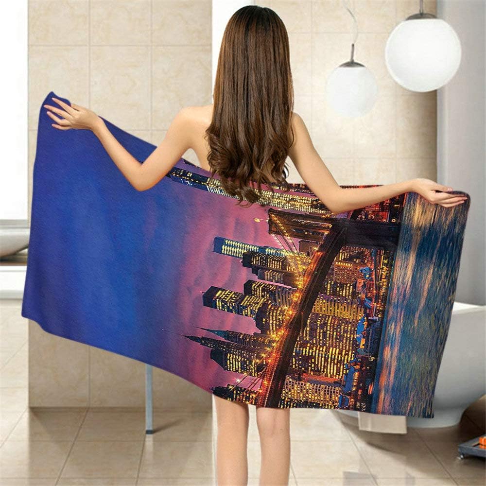 Moslion Bath Towels New York Pink Blue 64x32 Inches