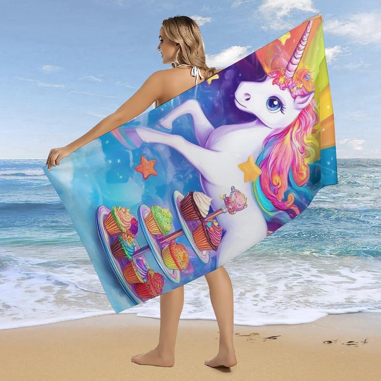 4SEE Super Soft Unicorn Rainbow Beach Towel