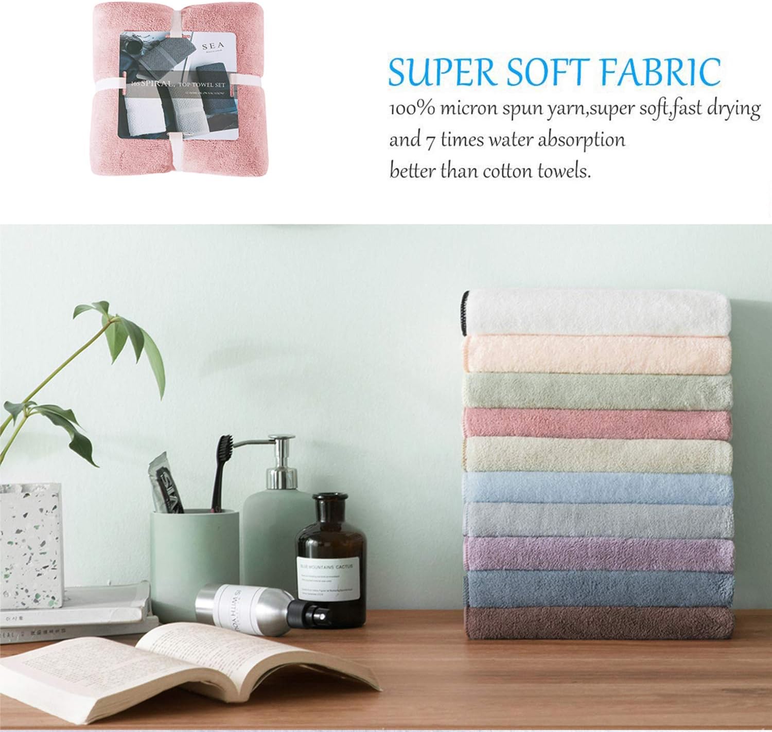 Xinrjojo 4-Piece Quick-Dry Absorbent Towels - Light Pink