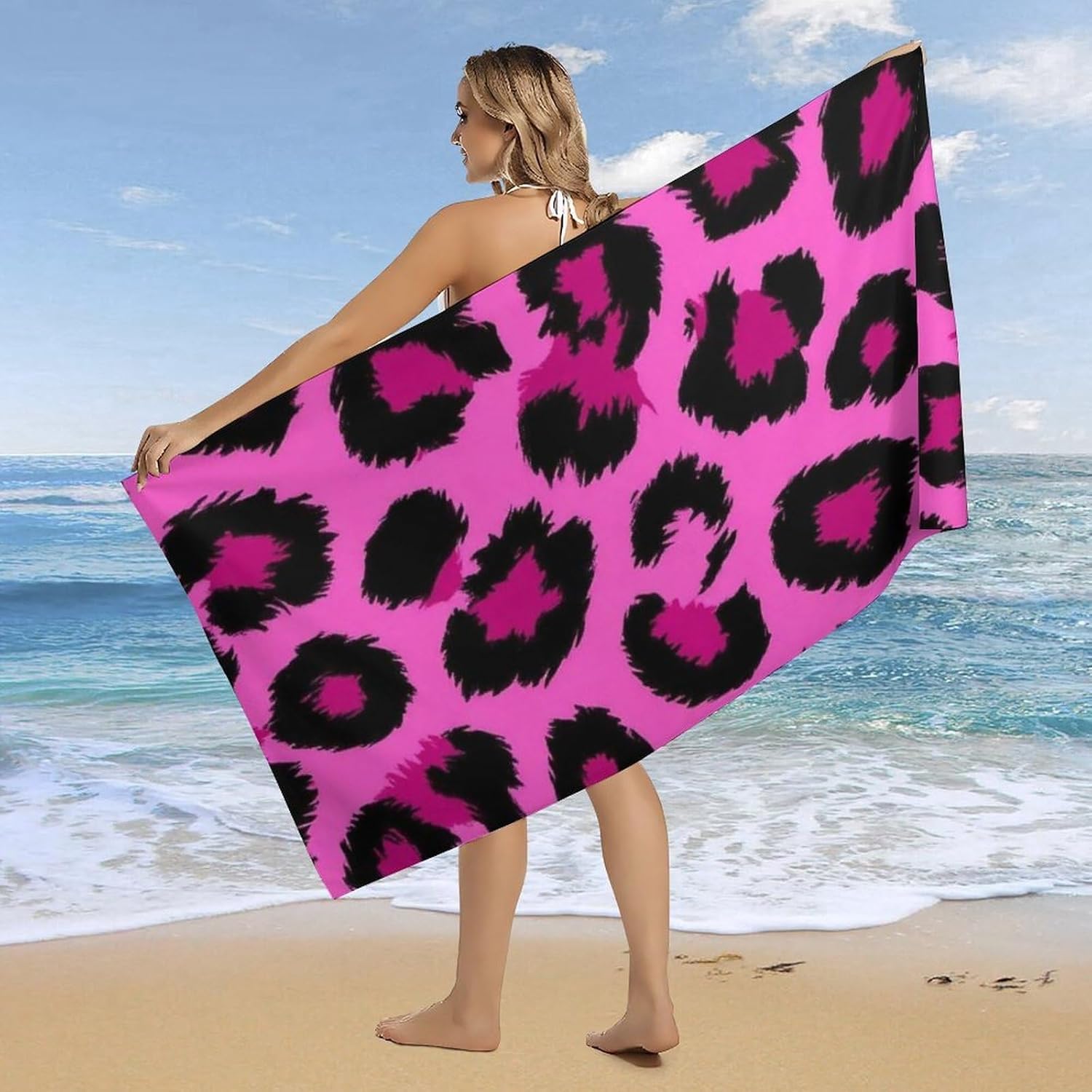 4SEE Super Soft Pink Leopard Print Beach Towel 1