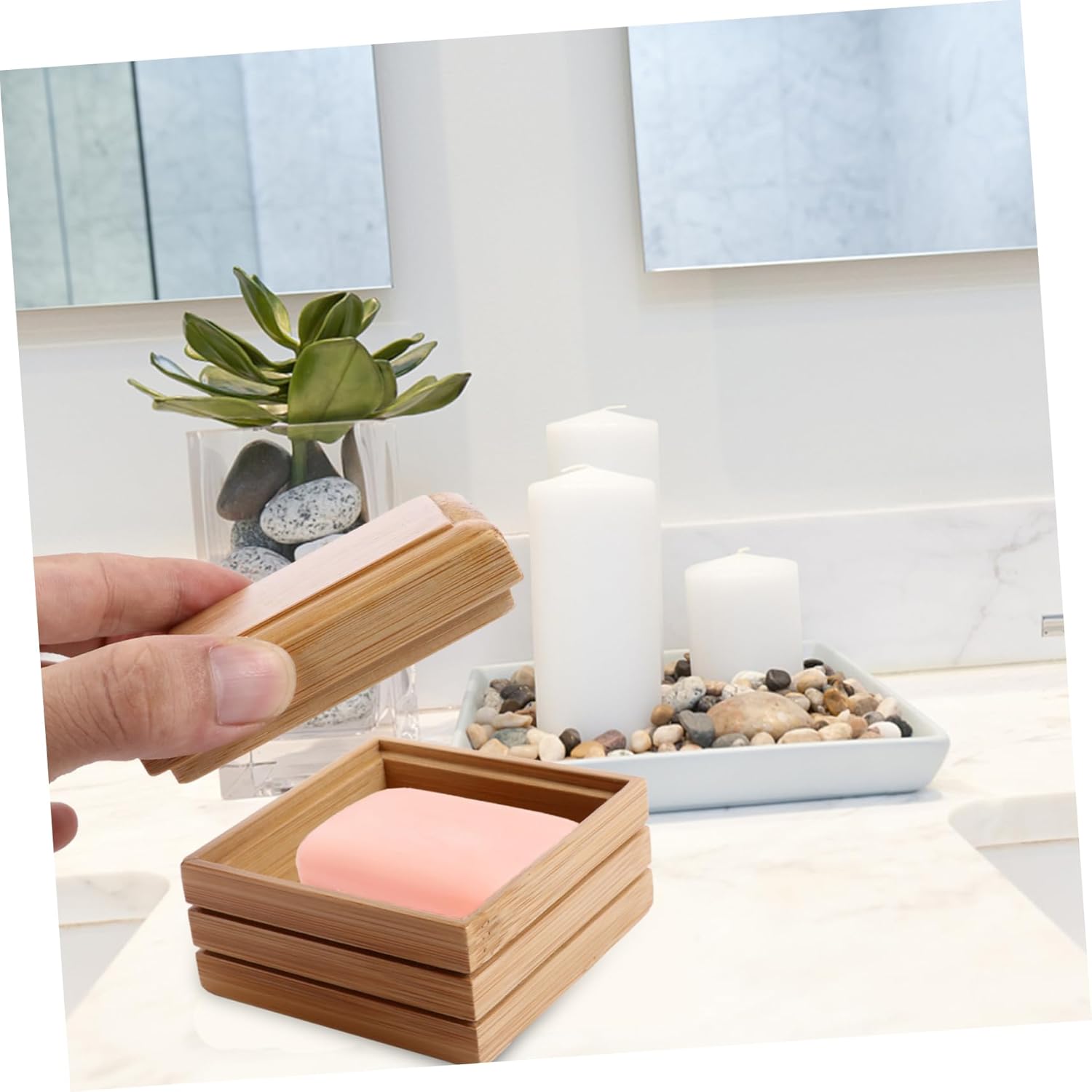 Mobestech Wooden Soap Dish with Lid for Bathroom