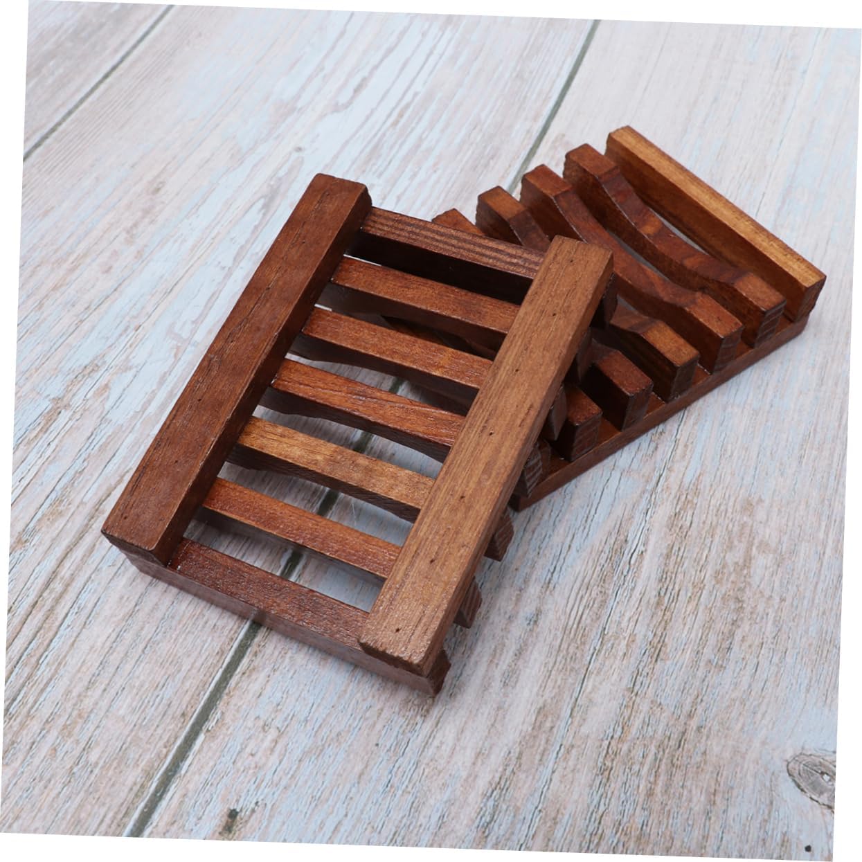 DRESSOOS 2pcs Wave Shaped Wooden Soap Dish for Bathroom and Kitchen Use