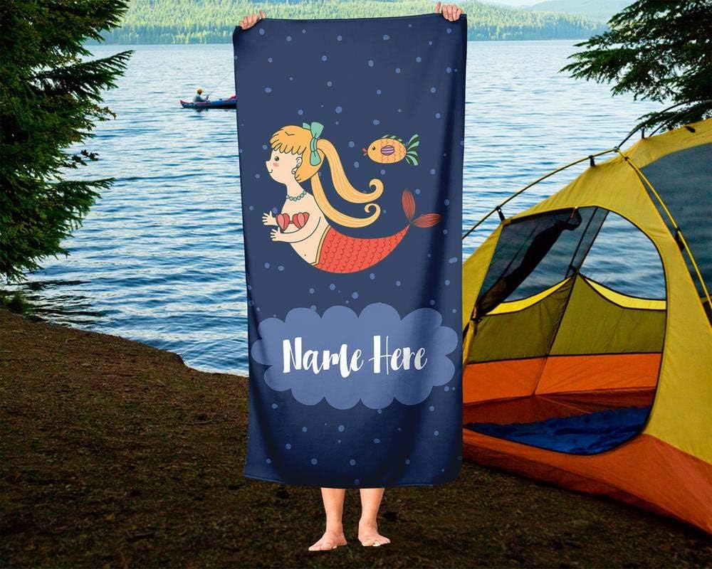 Extra Large Mermaid Towel with Custom Name for Kids and Adults
