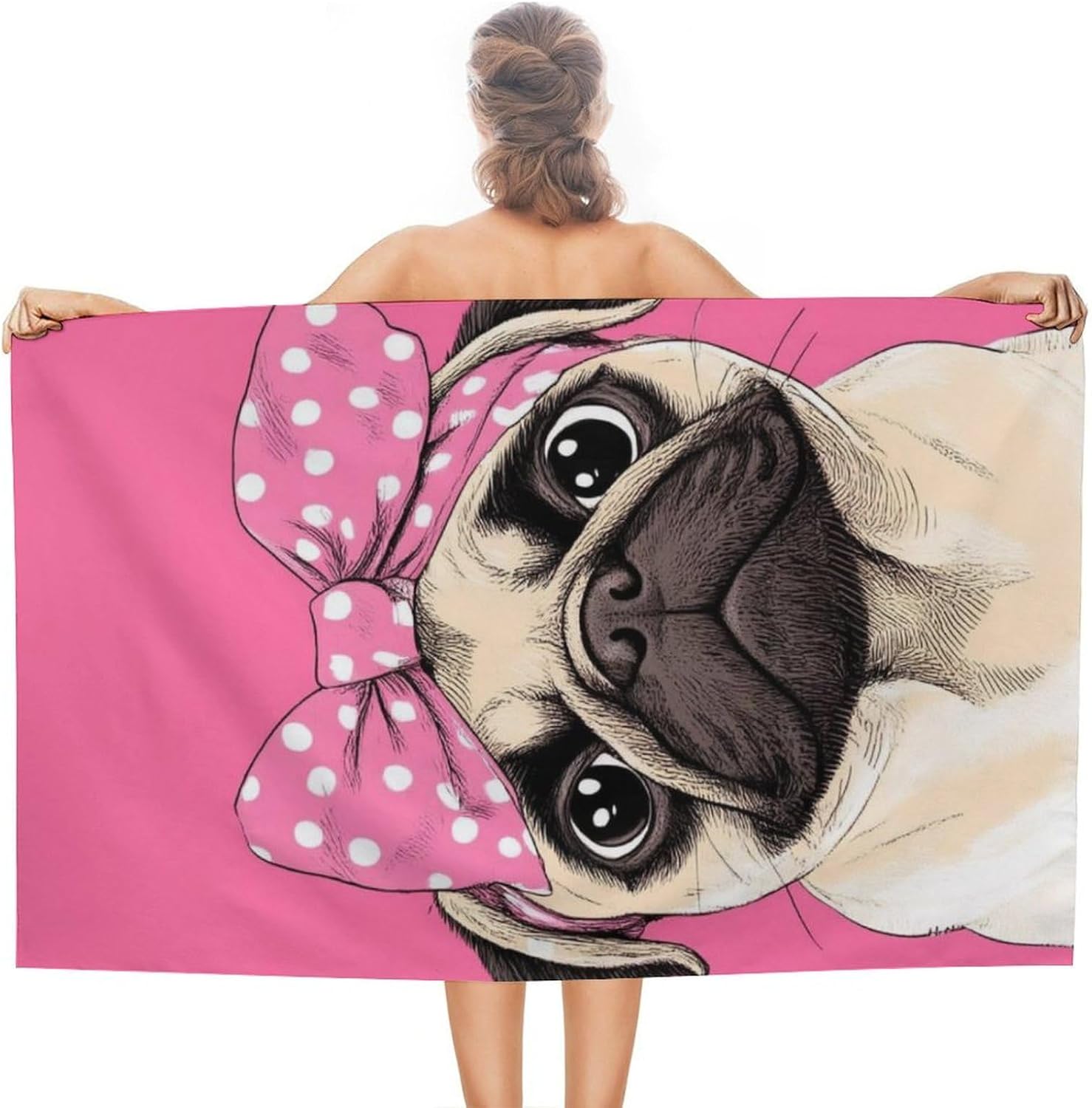 4SEE Oversize Soft Pug Beach Towel Double-Sided Velvet 51x31 Inches