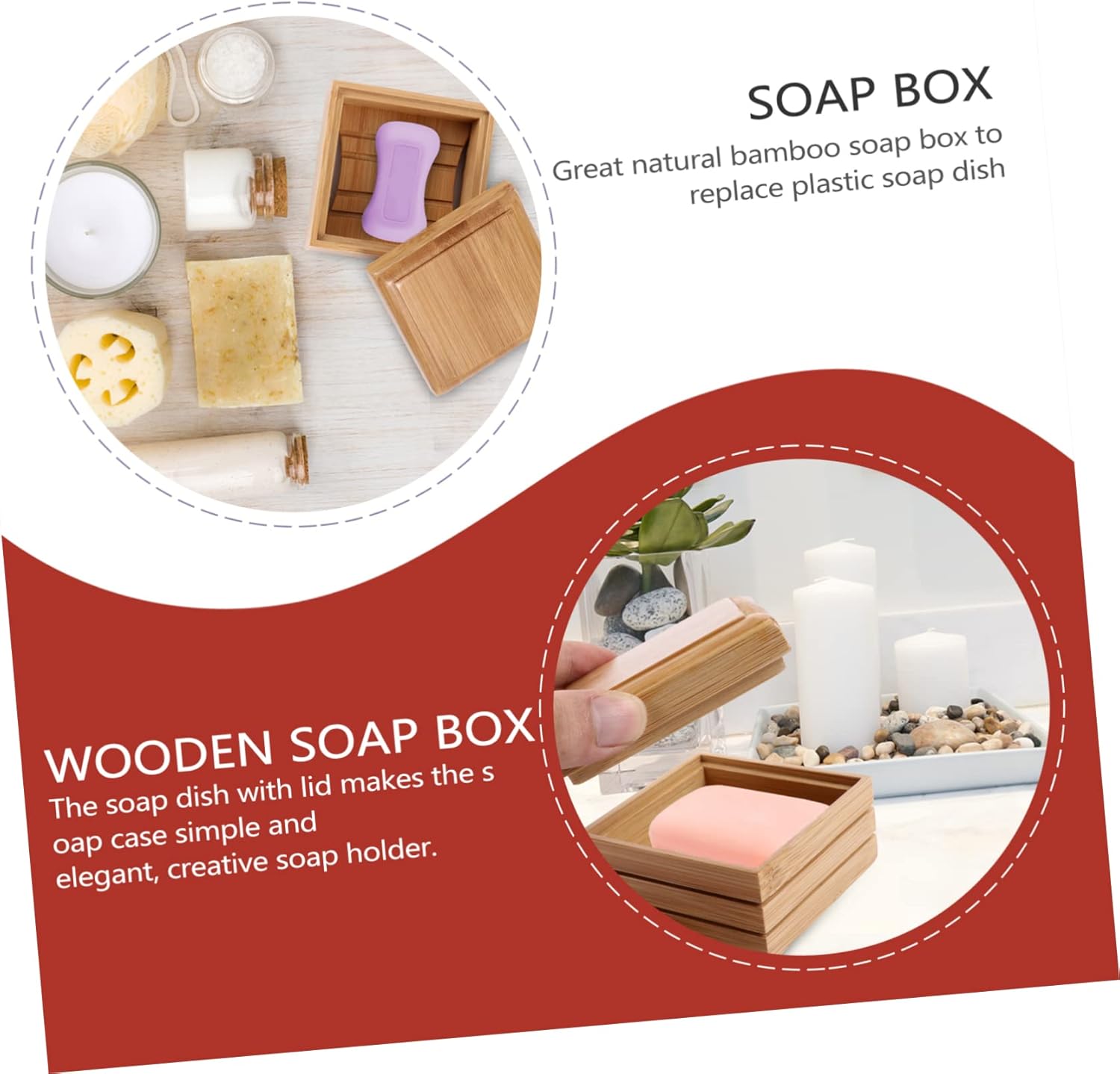 HOOTNEE Rustic Bamboo Soap Dish Handmade Wood Holder