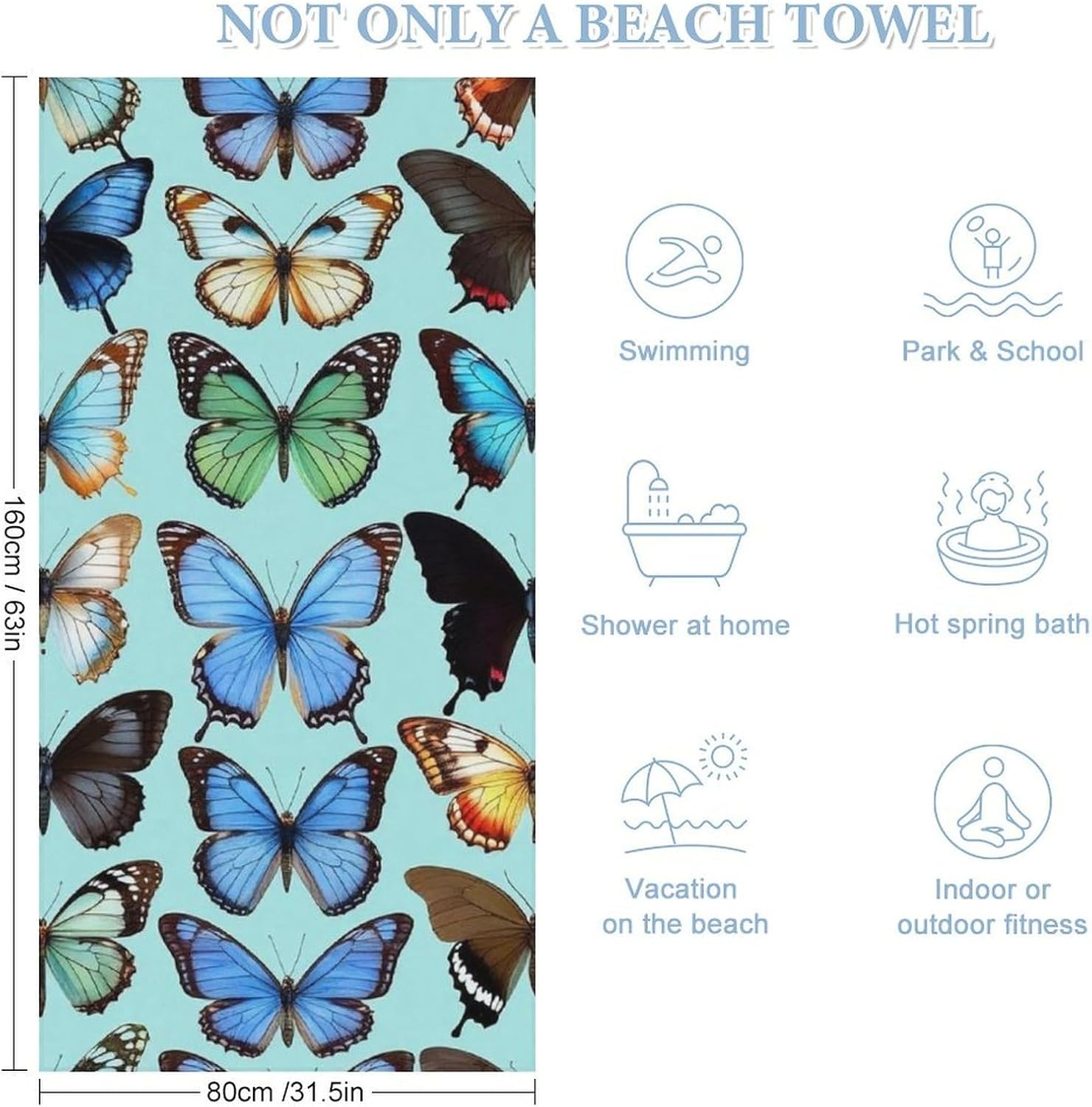4SEE Plus Size Beach Towel - Gothic Black Butterflies Design