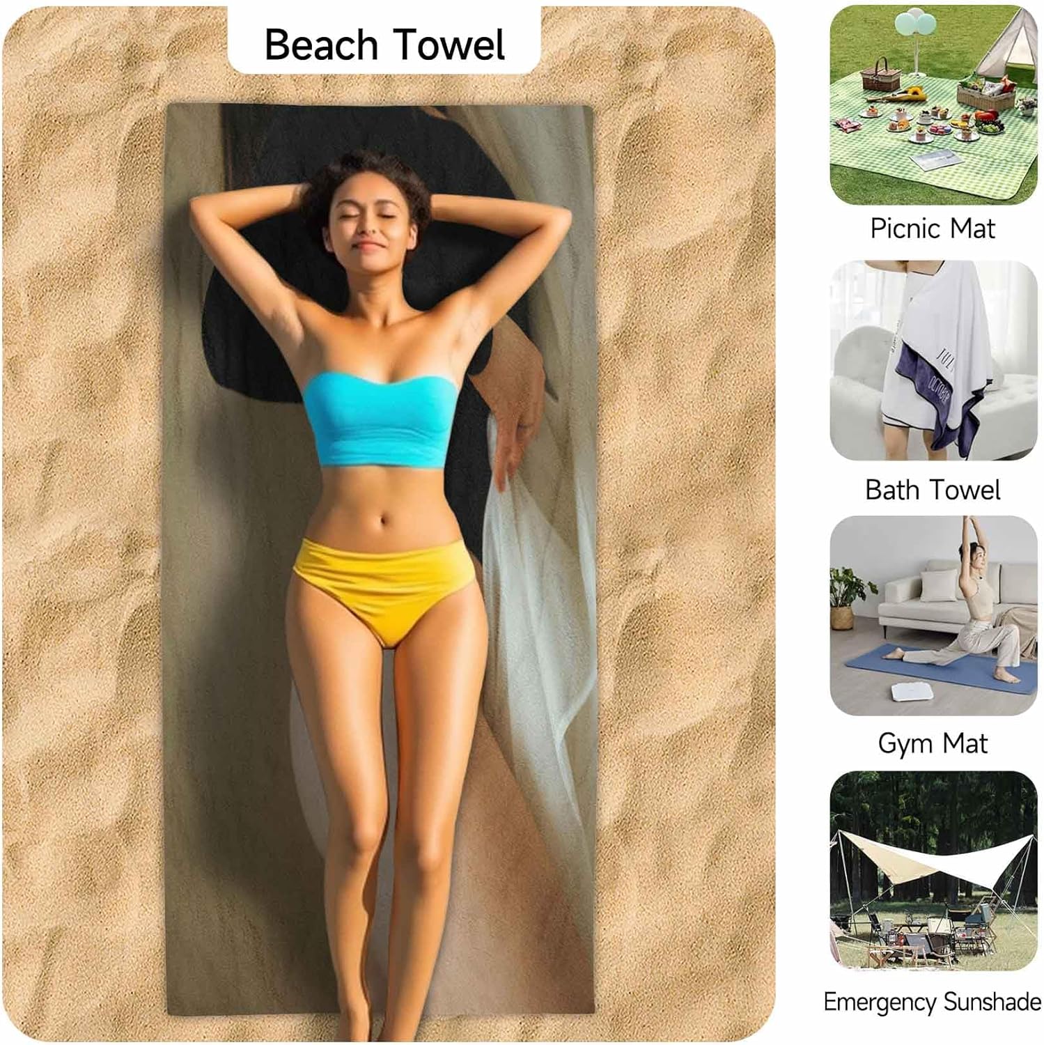 Woman Body Outdoor Magnetic Bath Towel 30x60 Super Absorbent