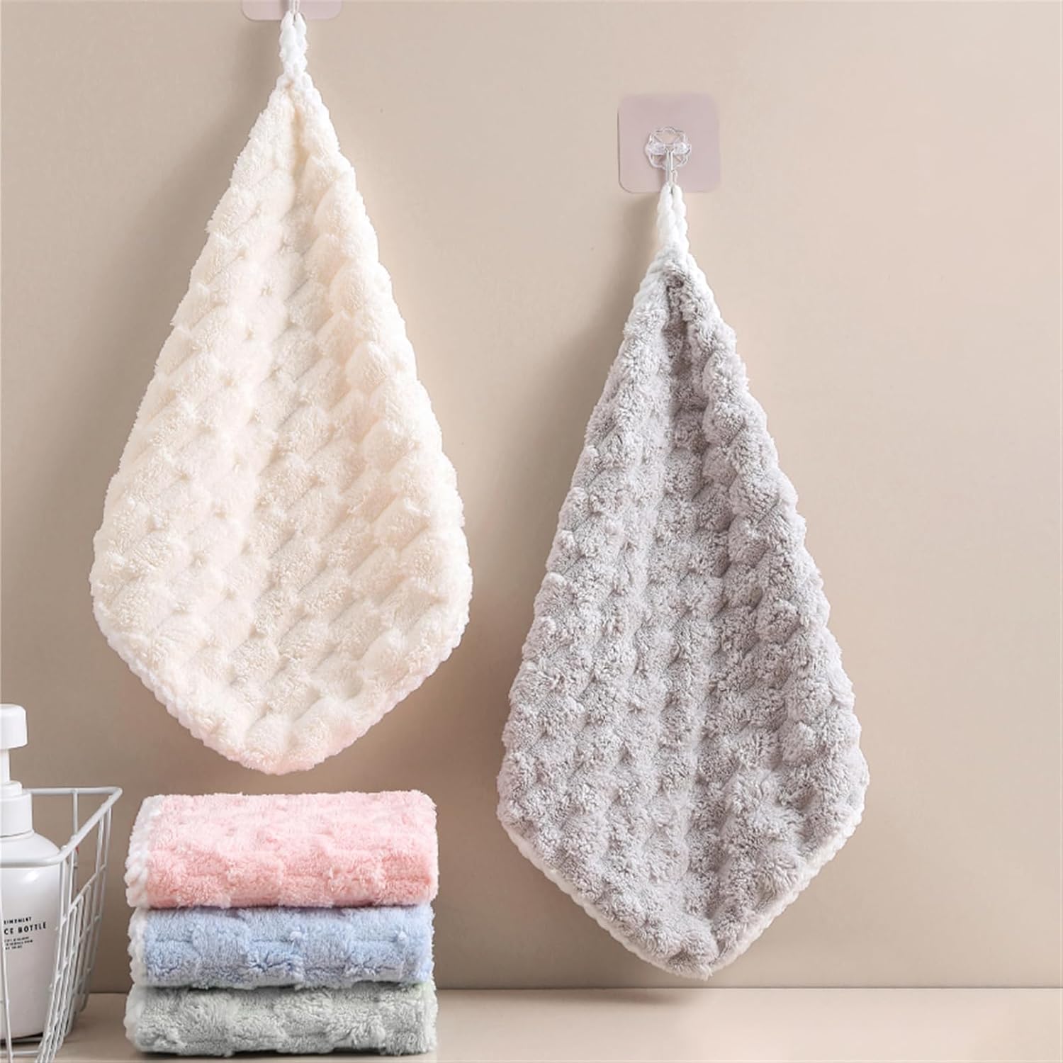 GIBZ 5 Pack Absorbent Washcloths Soft Towels Set with Hanging Loops