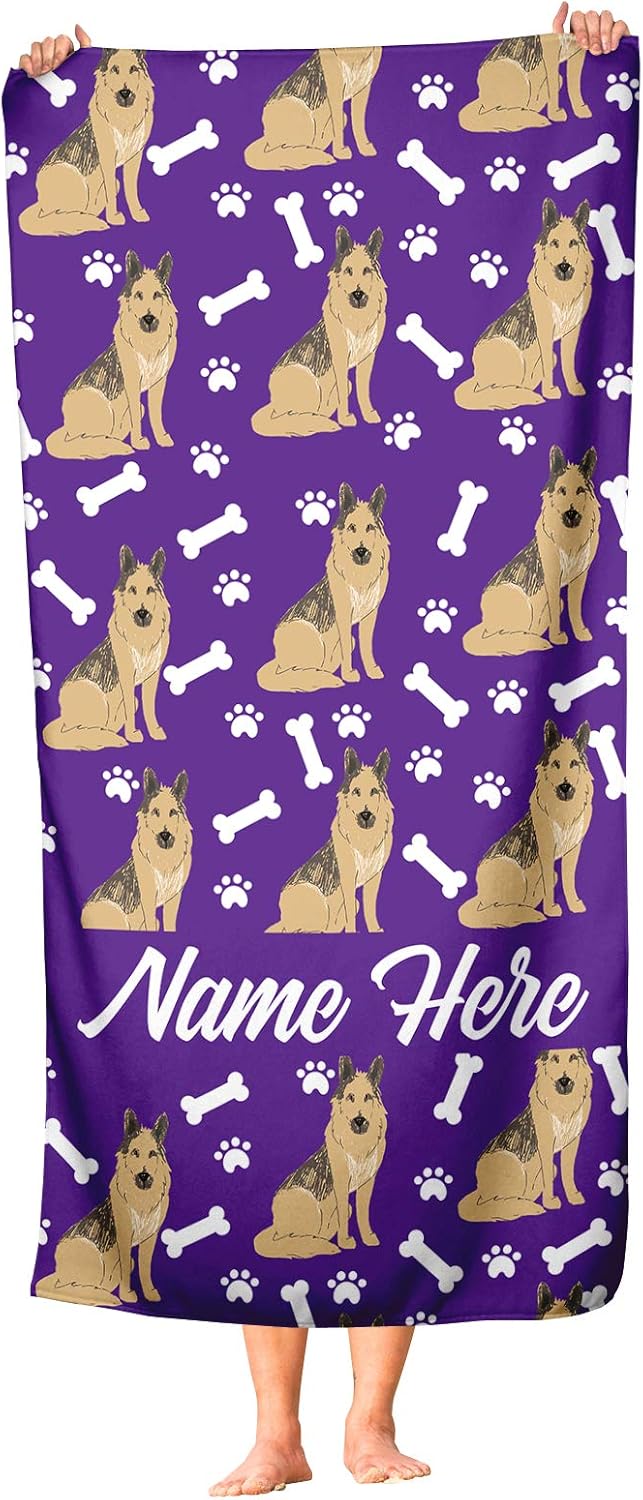Personalized German Shepherd Beach Towel - Large Medium Custom