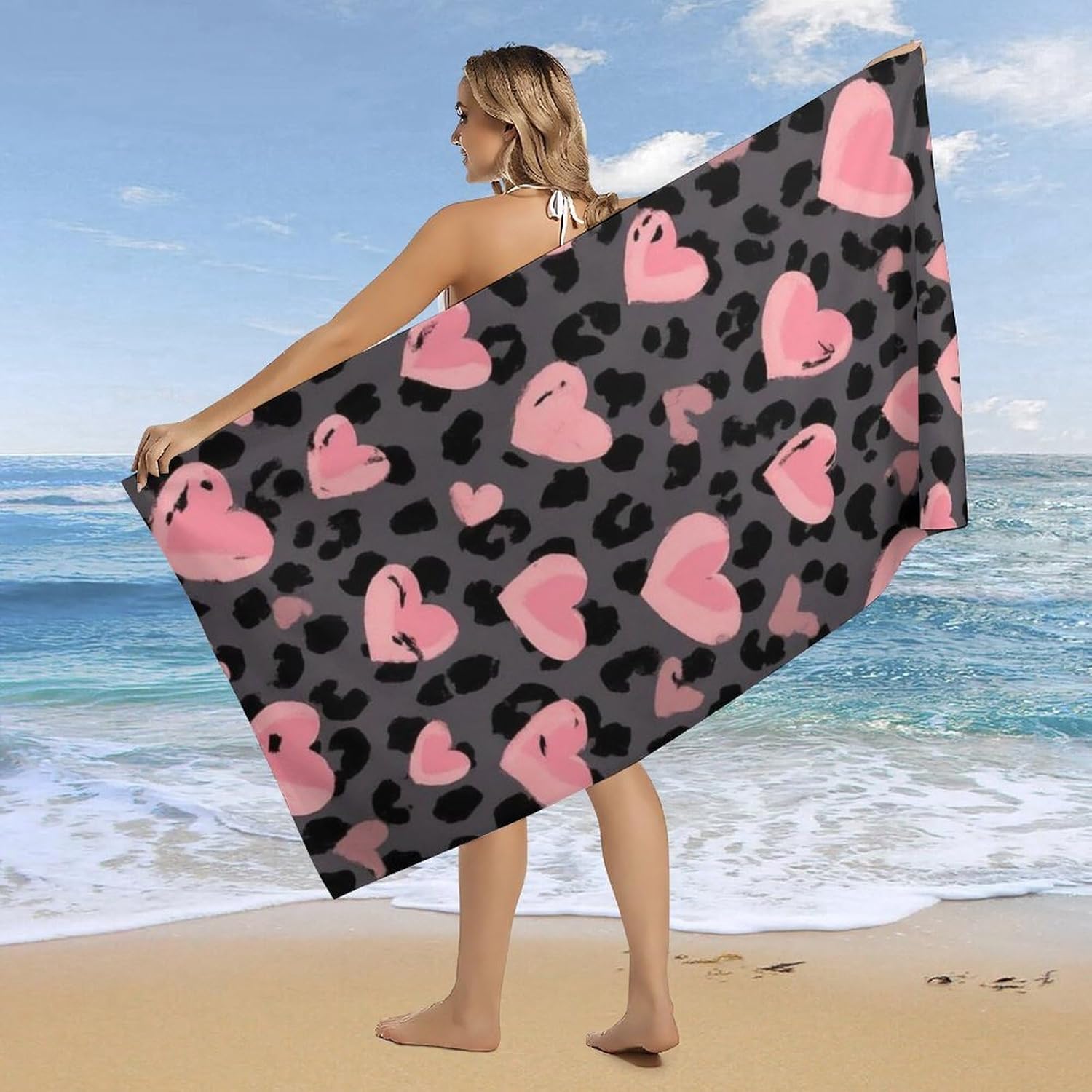 4SEE Super Soft Leopard Print Beach Towel - Dark Gray Black