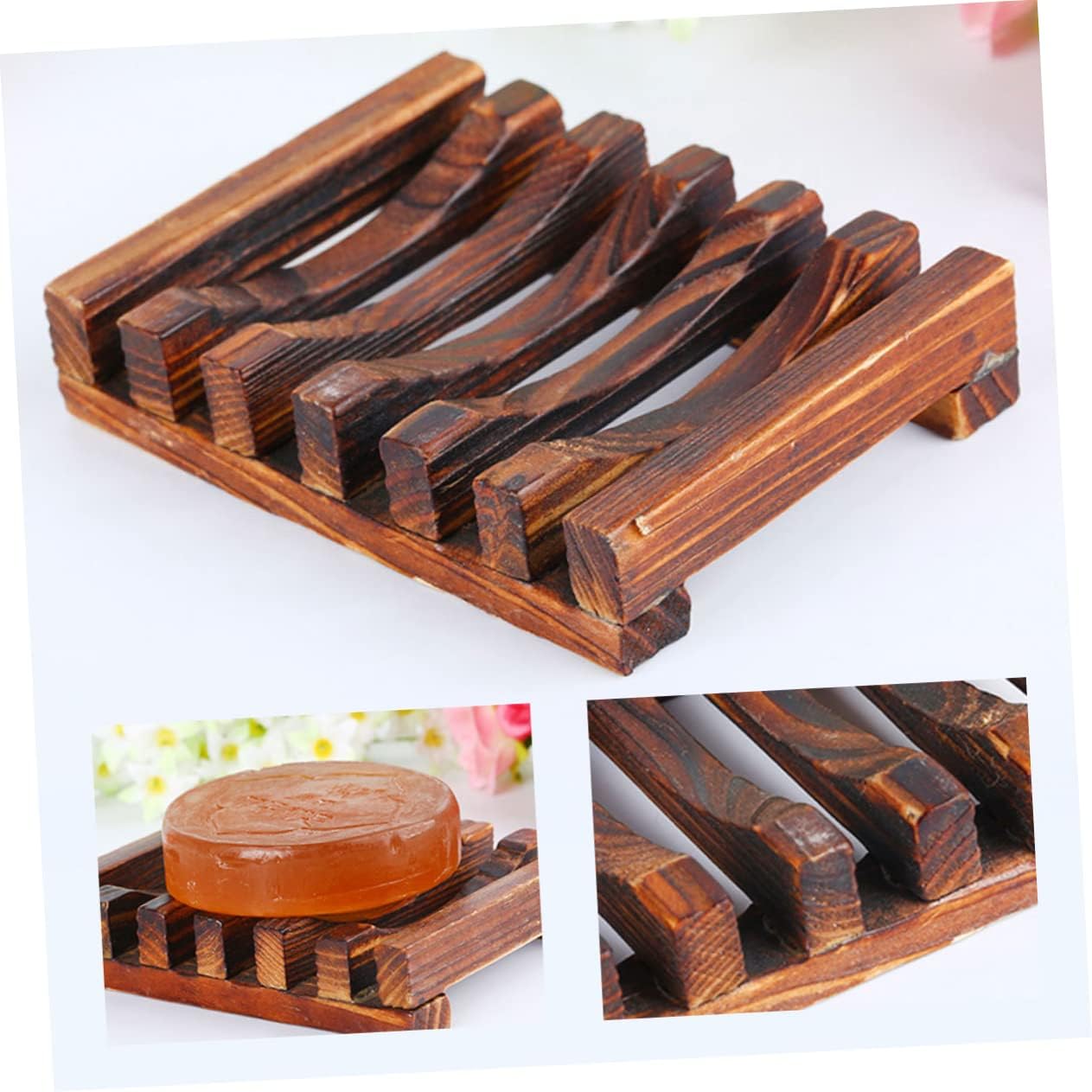 Cabilock 3pcs Wooden Soap Dish Set for Bathroom Kitchen