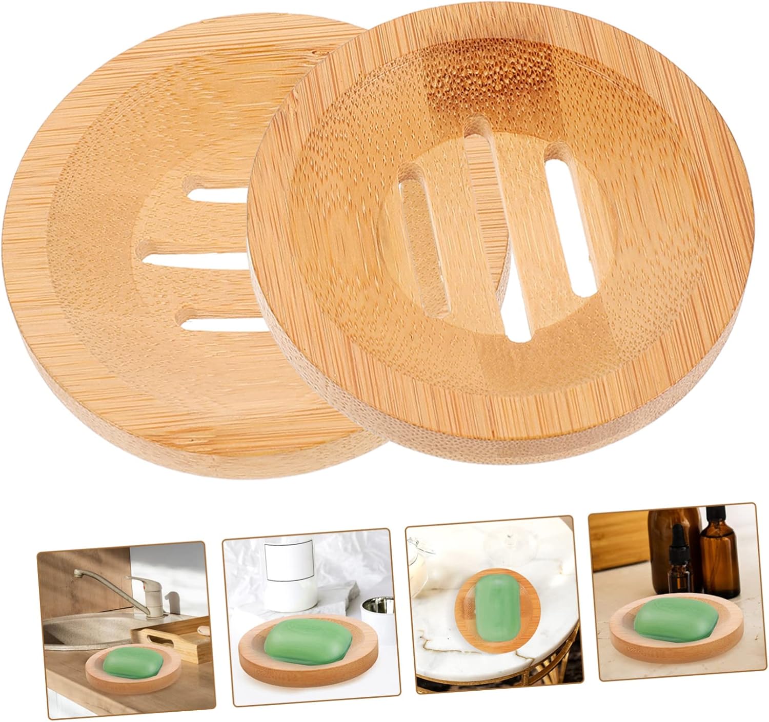 WOONEKY 2pcs Wooden Soap Holders Natural Drainage Bathroom Kitchen Sinks