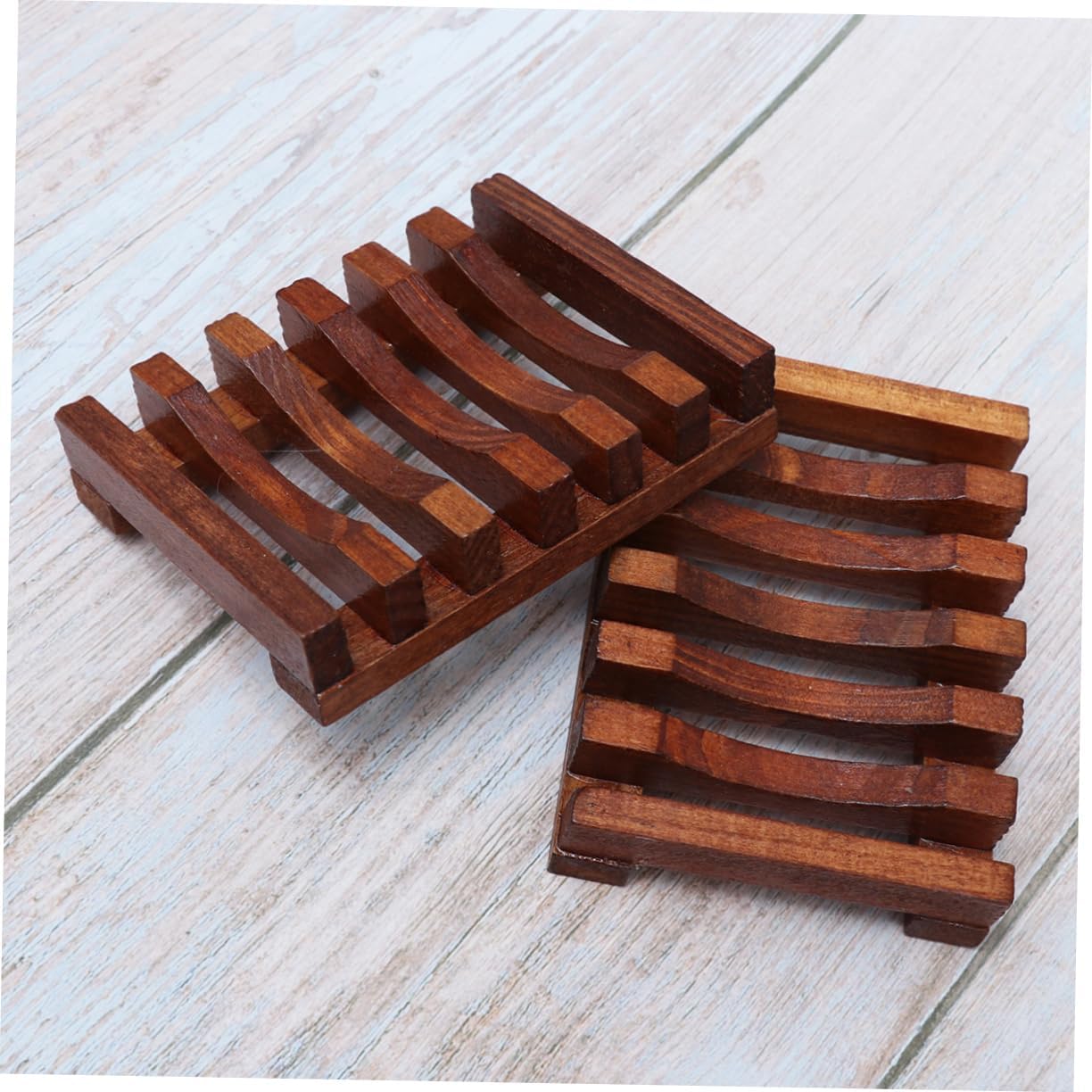 Set of 2 Handmade Wood Soap Dishes with Anti-Slip Design