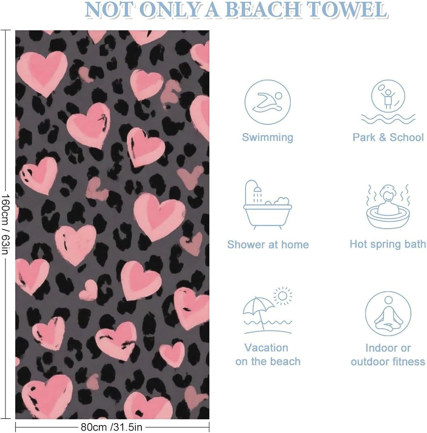 4SEE Super Soft Leopard Print Beach Towel - Dark Gray Black