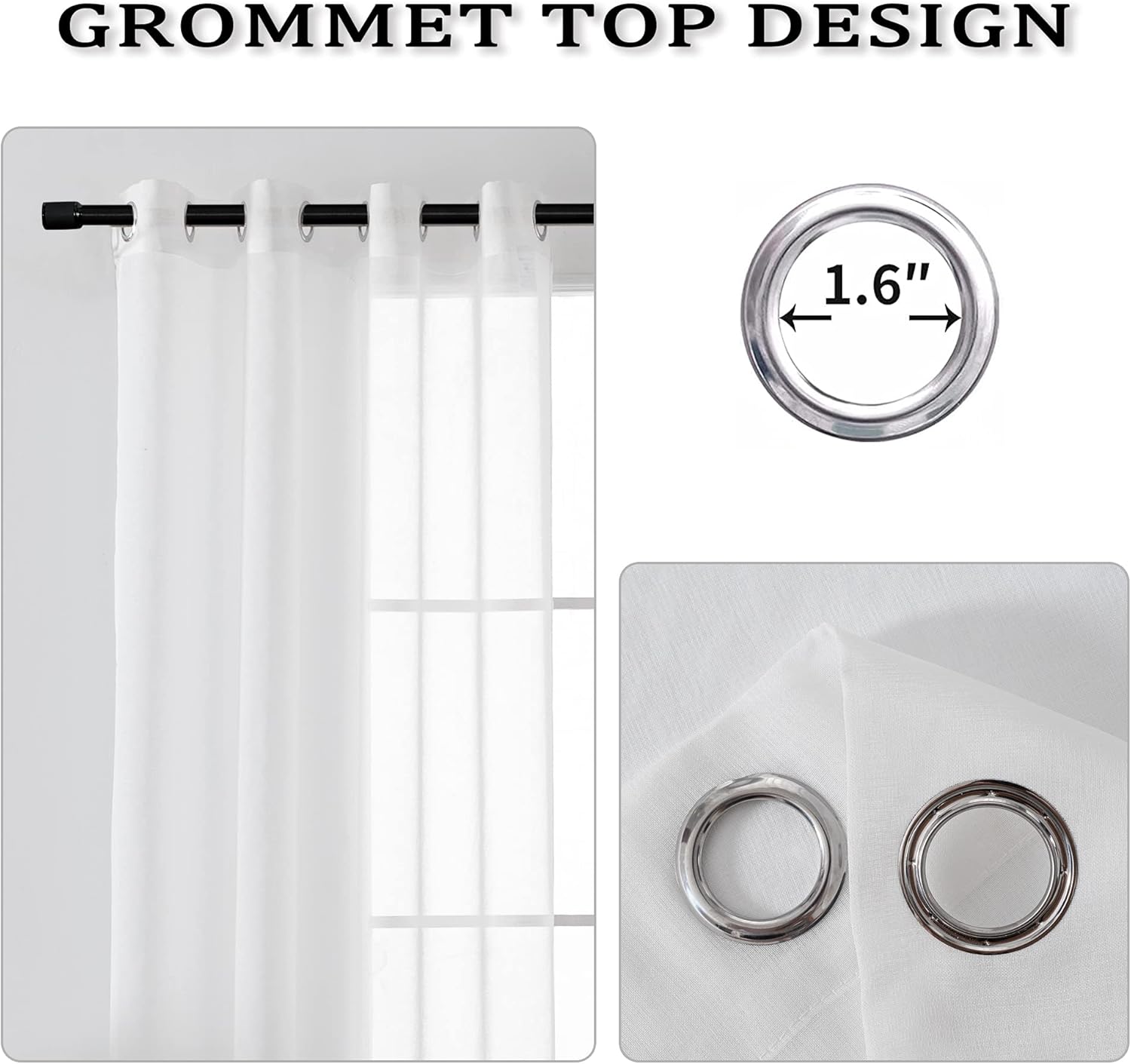 HUTO 95 Sheer Curtains - White Grommet Drapes Set of 2