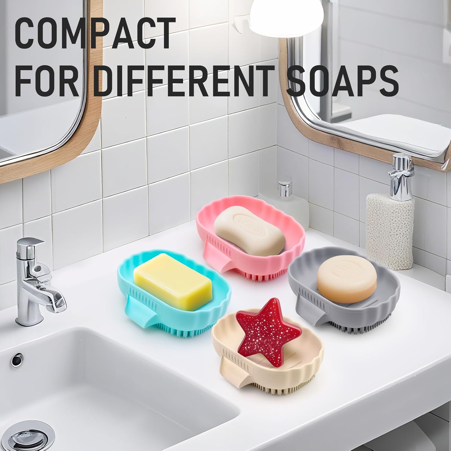 Cute Sea Shell Silicone Soap Dish with Bristles Brush