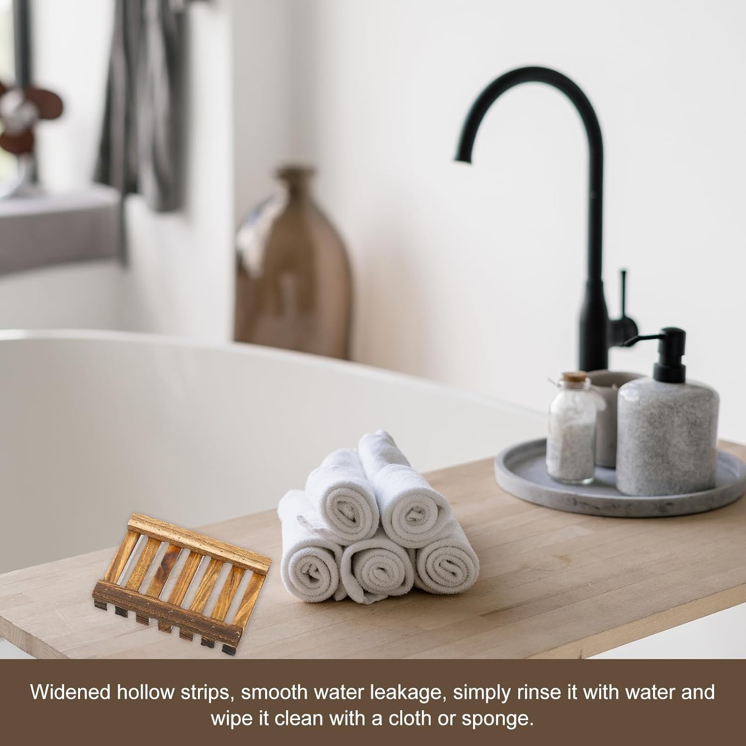 Uxcell Wooden Soap Tray 1Pcs - Retro Design Bamboo Soap Dish