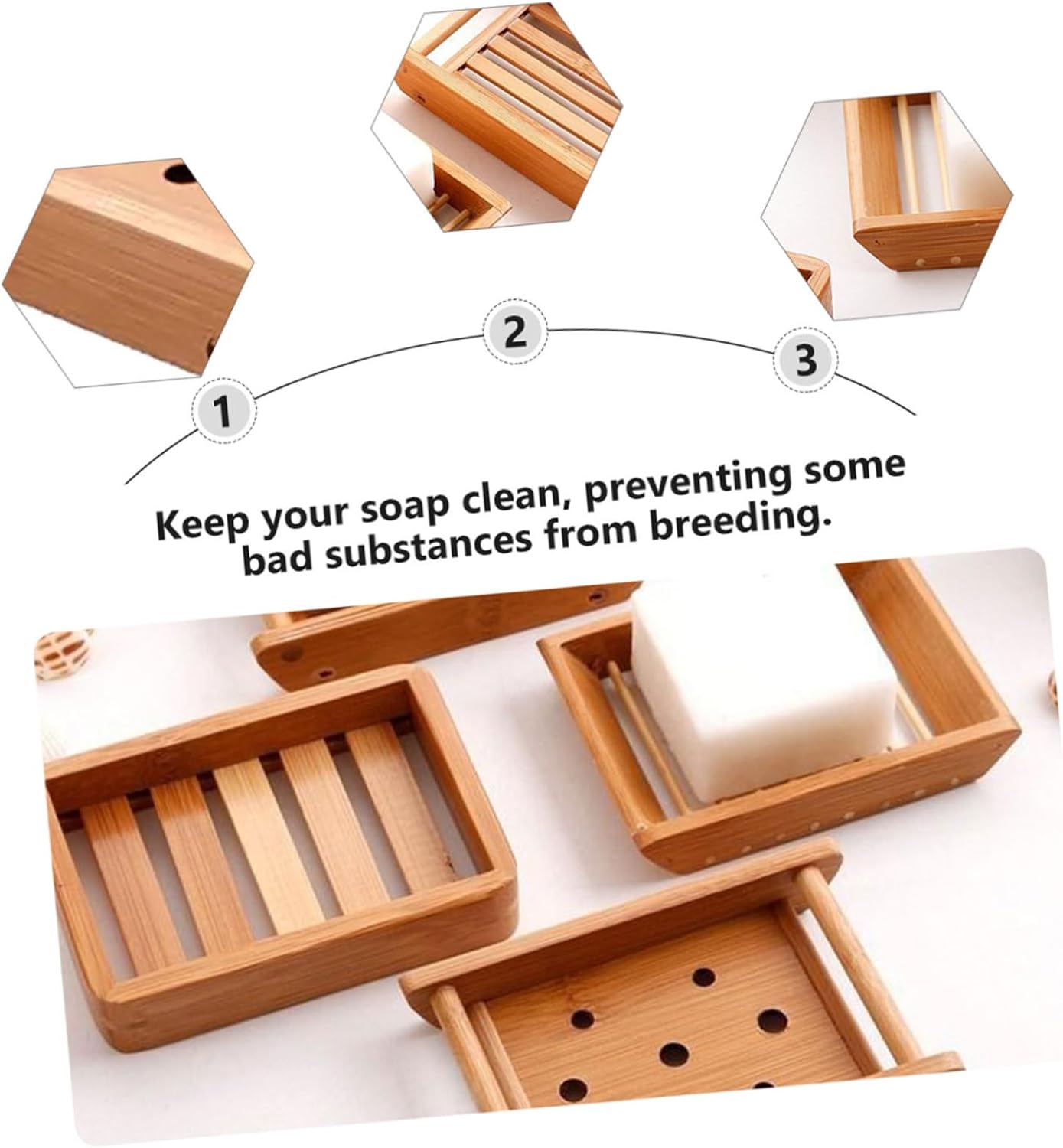Stylish Bamboo Soap Holder 2pcs Wooden Draining Tray