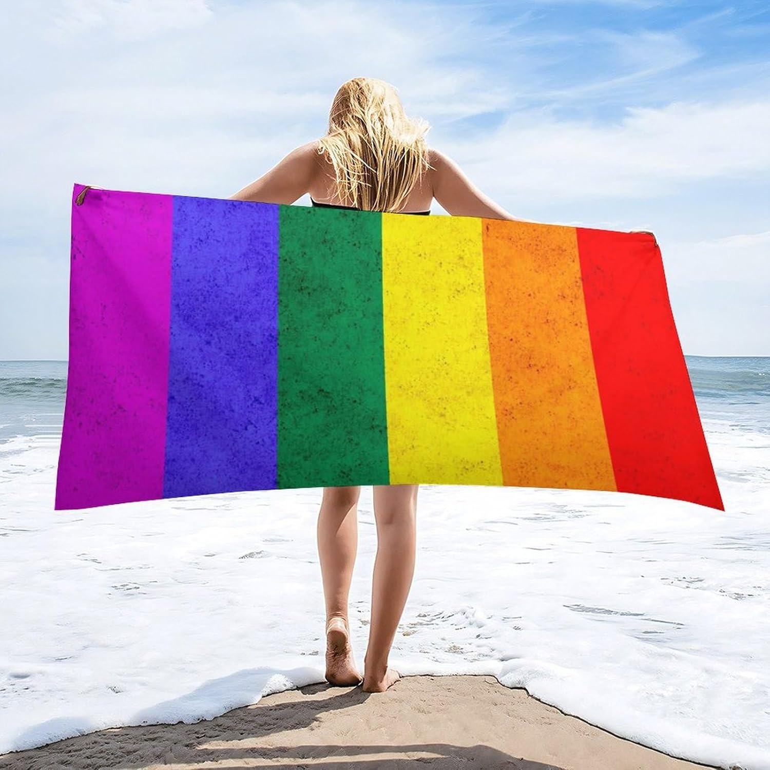 4SEE Oversize Rainbow Flag Beach Towel for Travel Pool
