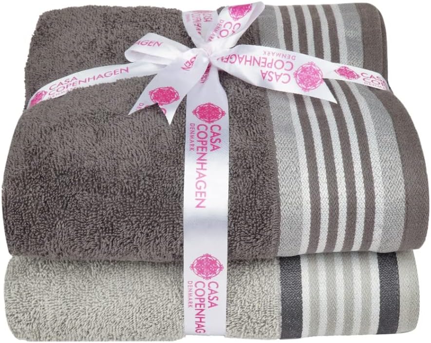 CASA COPENHAGEN He She 6 Piece Towel Set - Silver Grey Dark Grey