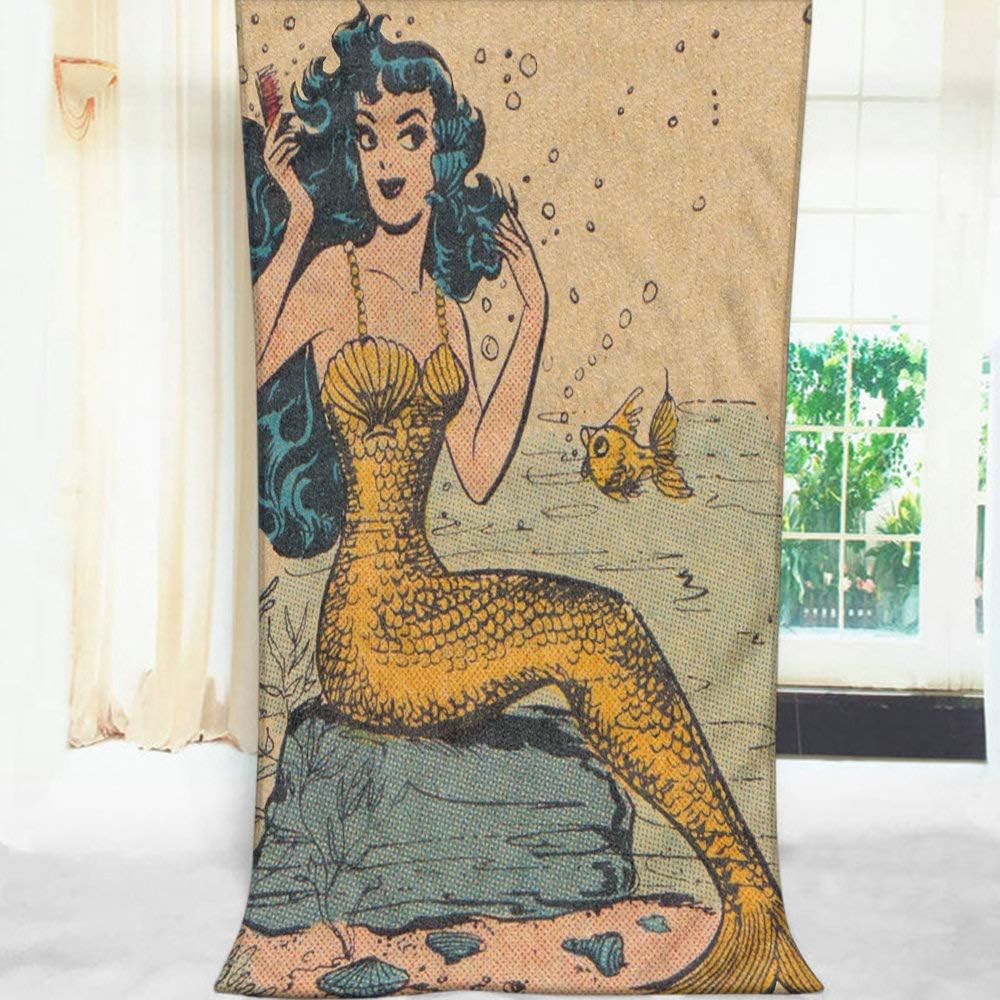 Moslion Vintage Mermaid Bath Towel 64x32 Inches