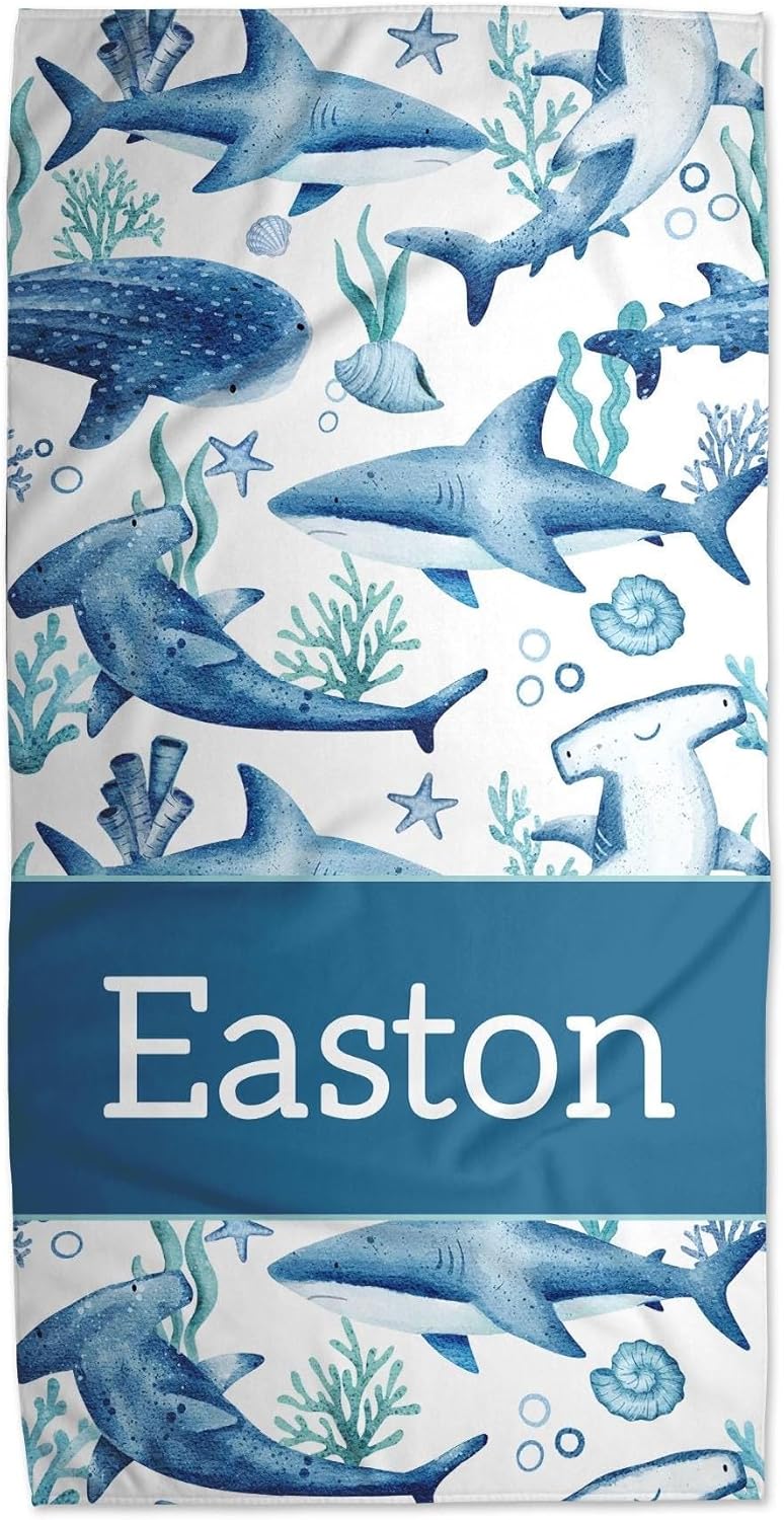 Boys Shark Beach Towel with Name Customized
