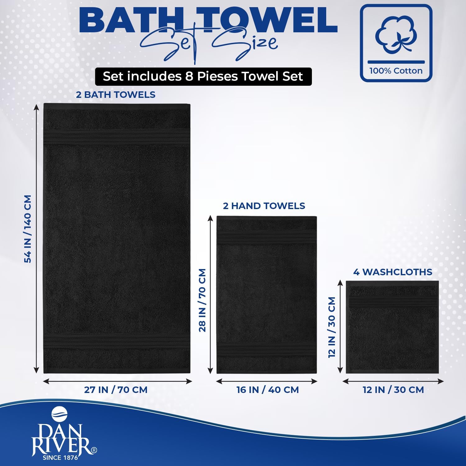DAN RIVER 100 Cotton 8-Piece Bath Towel Set in Black
