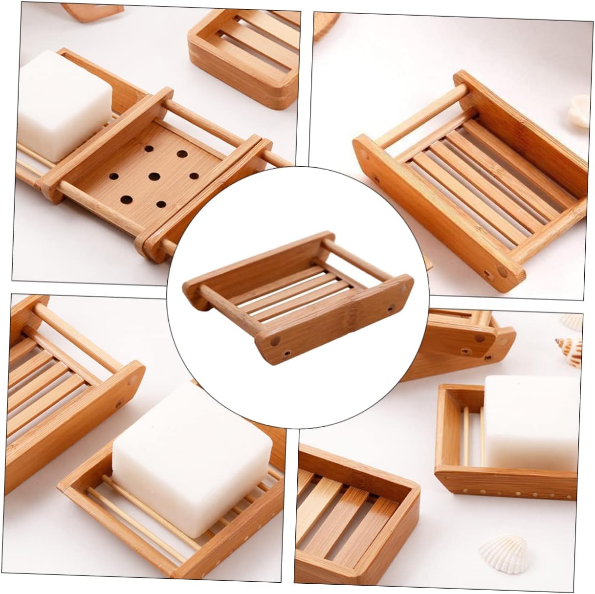 COOLHIYA 2pcs Soap Tray for Bathroom Natural Wood Style Sink Holder