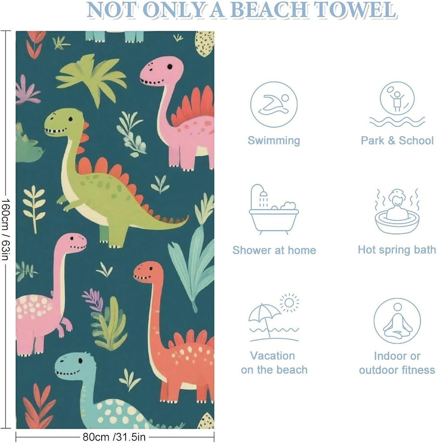 Super Soft Funny Cute Dinosaurs Beach Towel for Adults