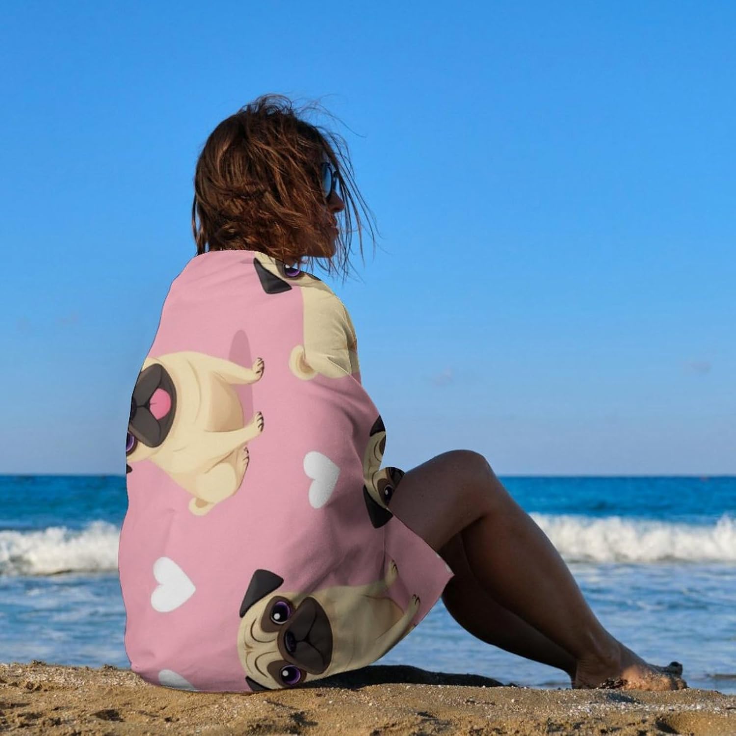 Lightweight Soft Beach Towels with Funny Cartoon Pugs