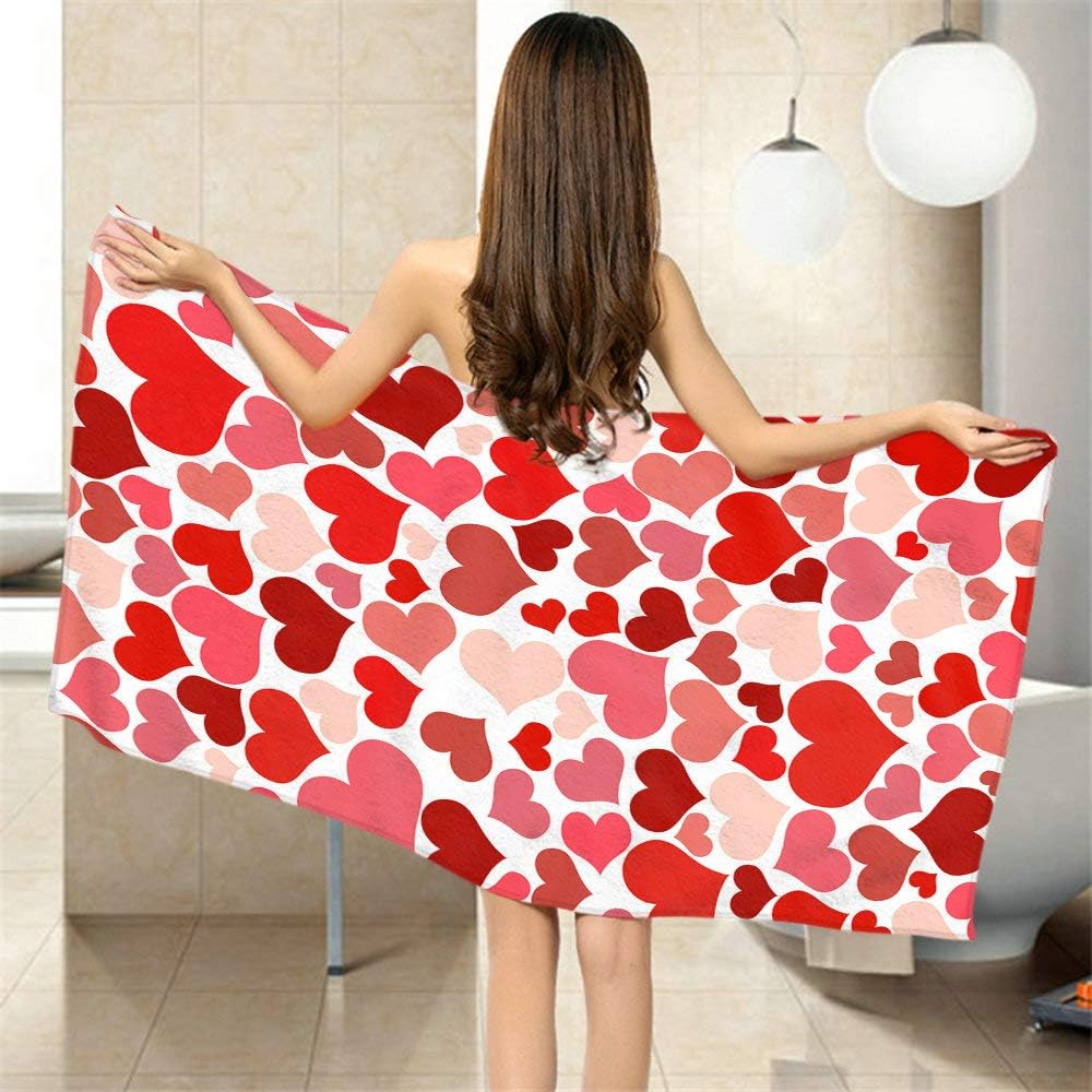 Moslion Soft Bath Towel with Red Heart Design