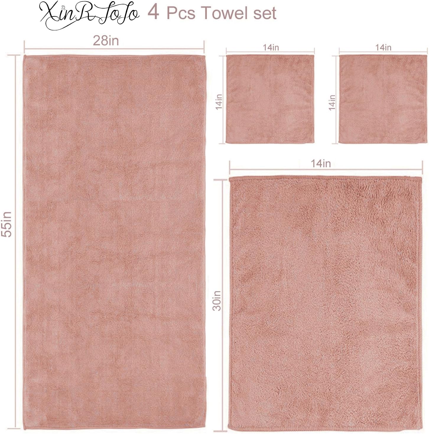 Xinrjojo 4 Piece Quick-Dry Microfiber Towel Set Coral Pink
