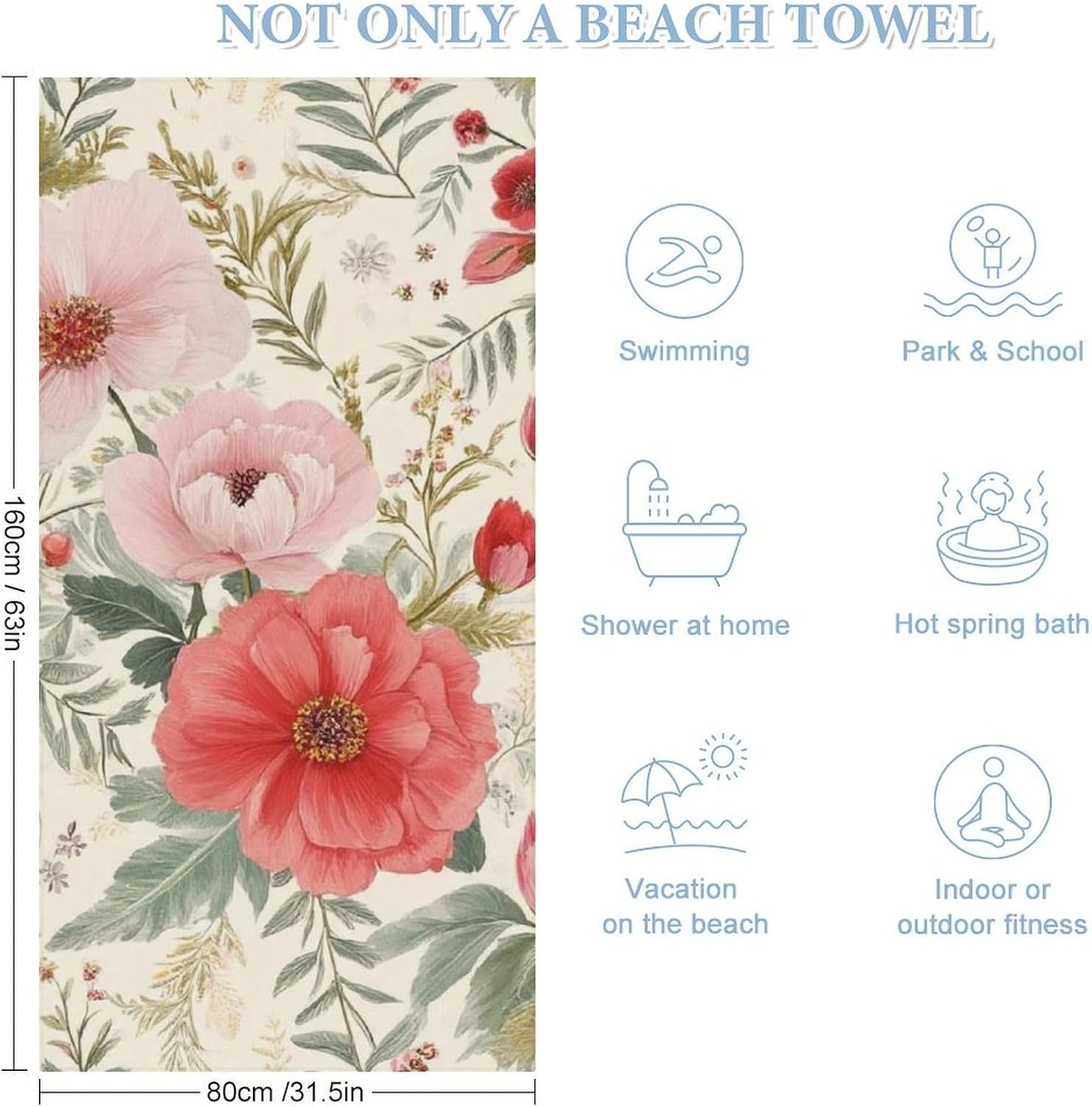 4SEE Oversize Floral Beach Towel for Travel and Pool