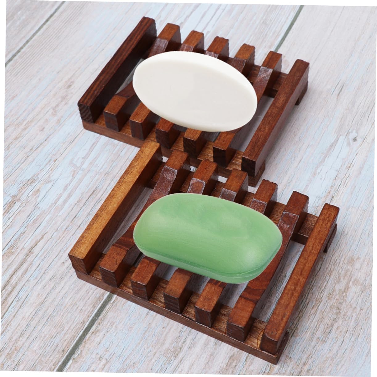 Set of 2 Handmade Wood Soap Dishes with Anti-Slip Design