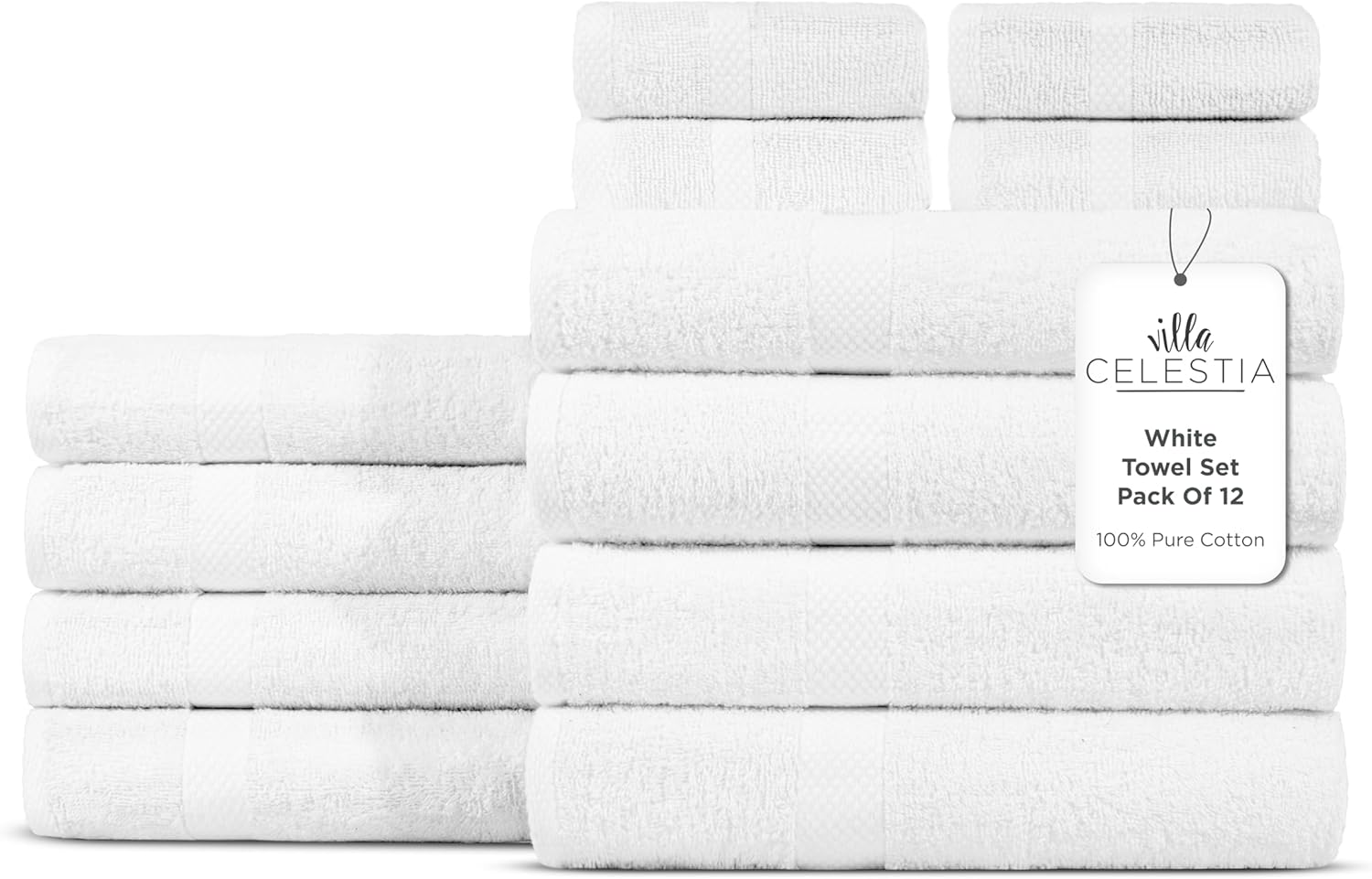 Villa Celestia 100 Cotton 12-Piece Bath Towel Set - White