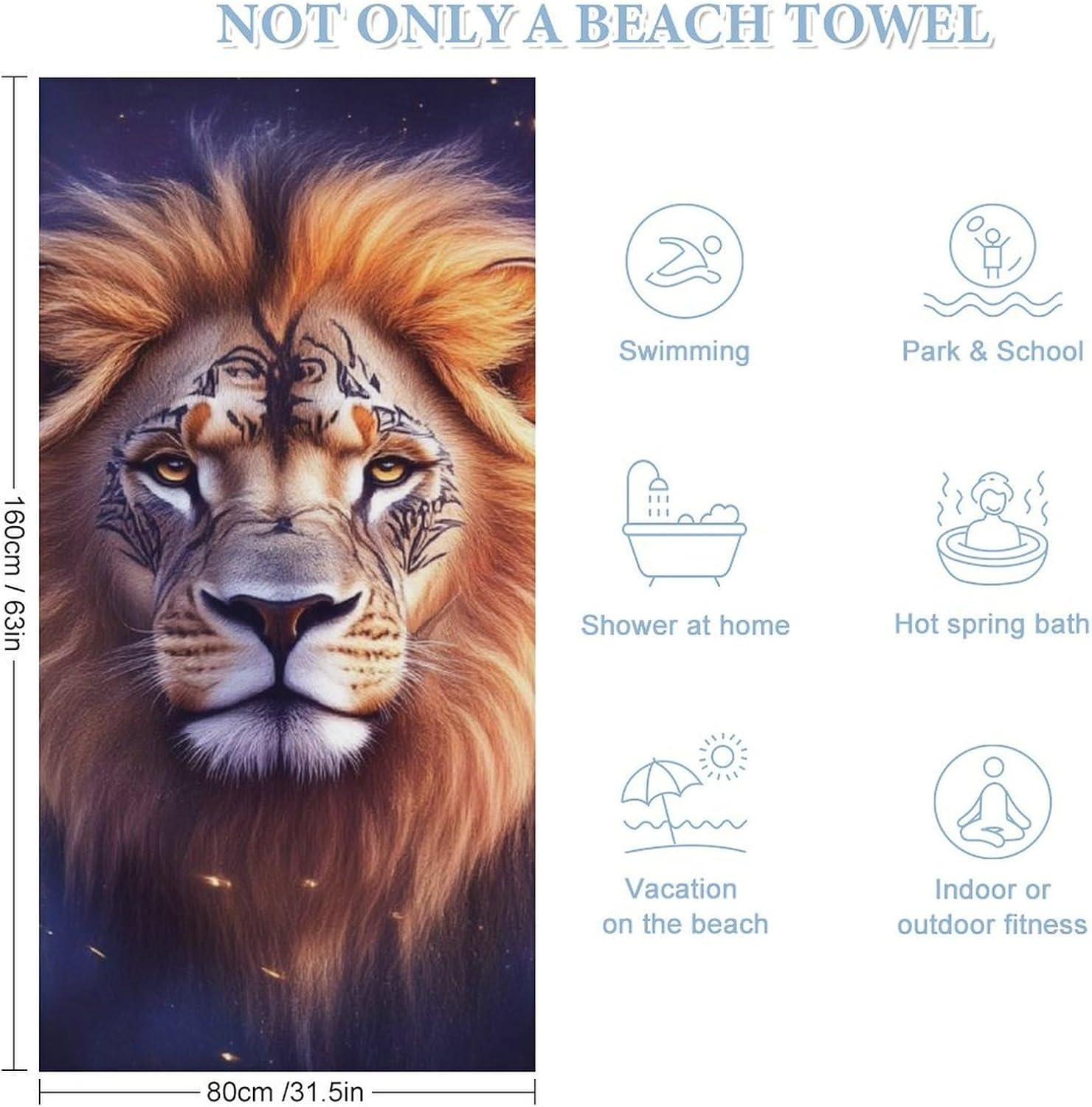 4SEE Plus Size Beach Towel with Lion Design