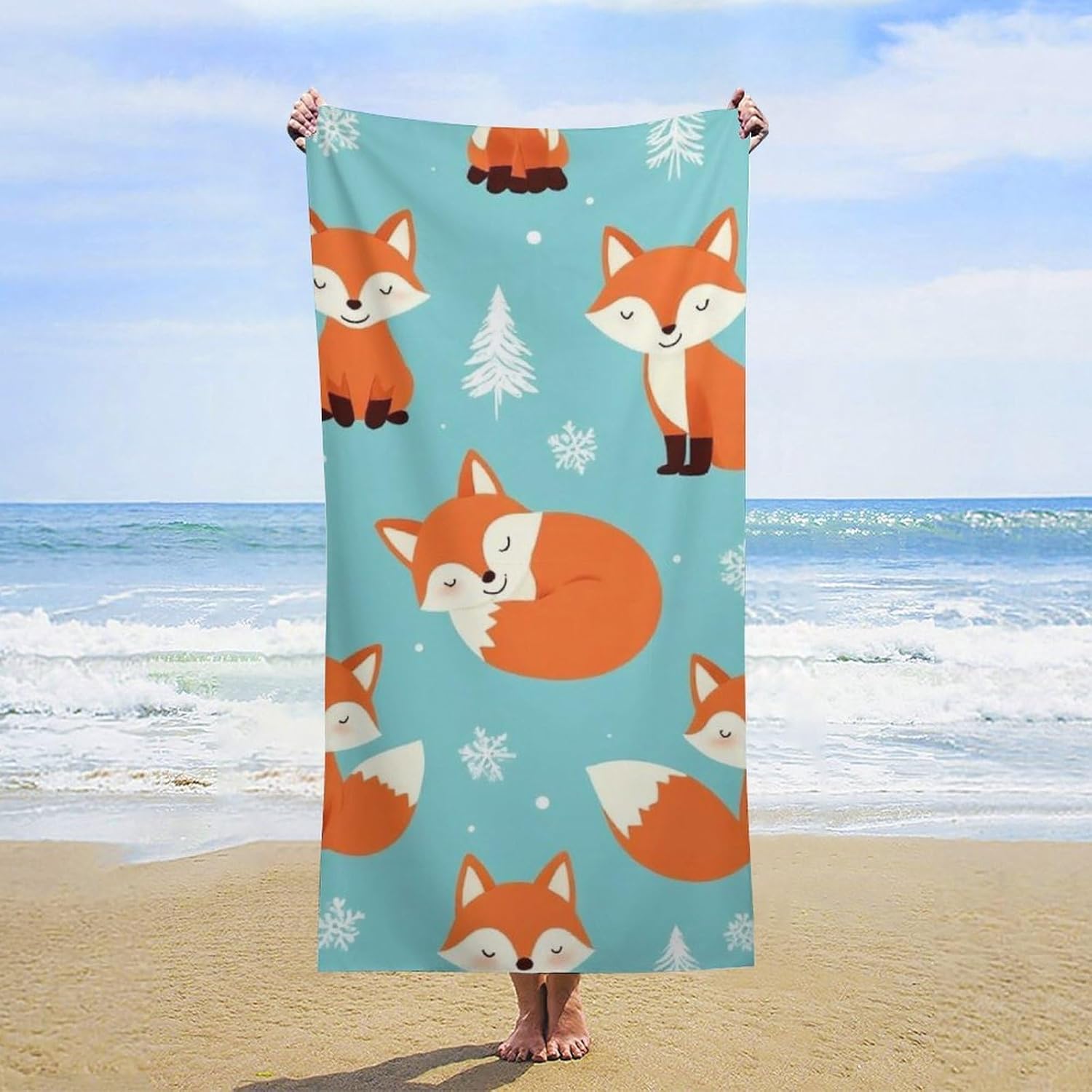 4SEE Cute Fox Beach Towels - Extra Large Lightweight