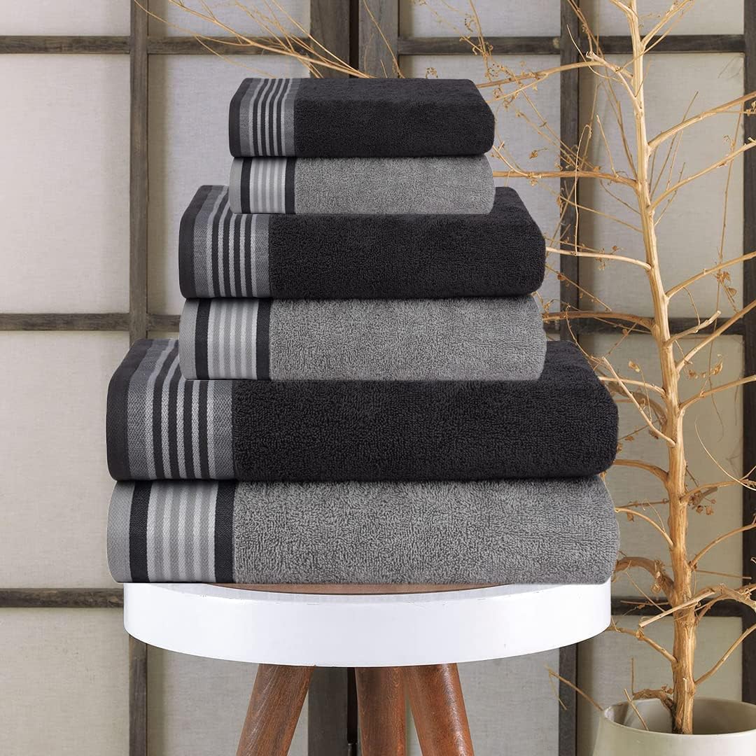 CASA COPENHAGEN He She 6 Piece Towel Set - Silver Grey Dark Grey
