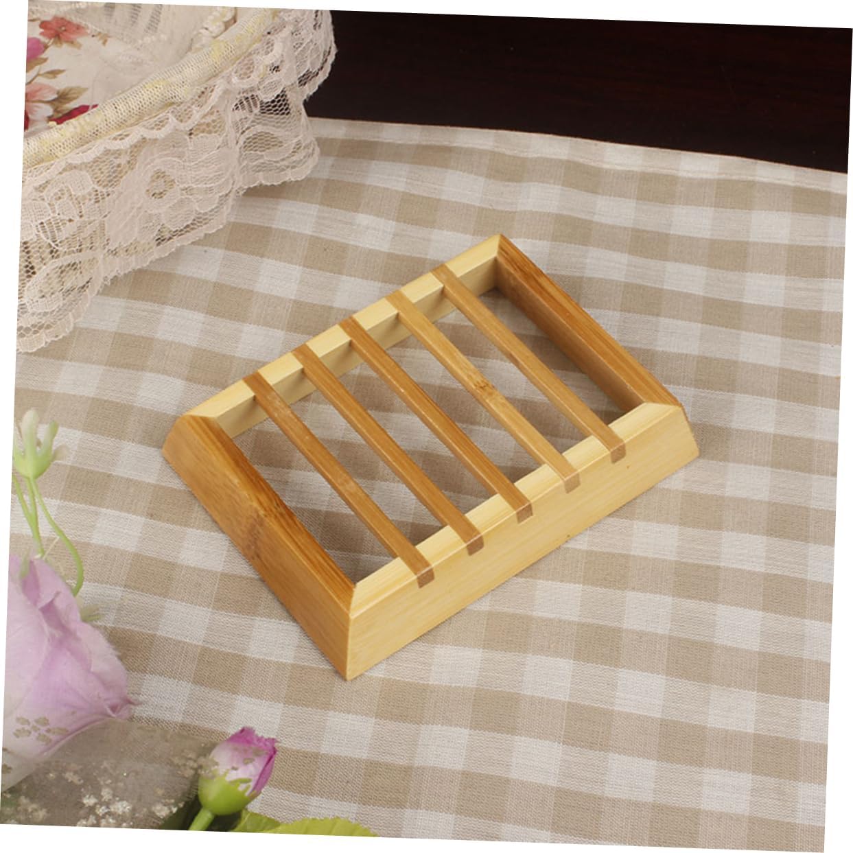 Alipis Natural Bamboo Soap Dish Storage Rack
