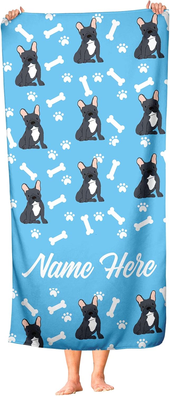 Personalized Black French Bulldog Pattern Towels for Adults Kids