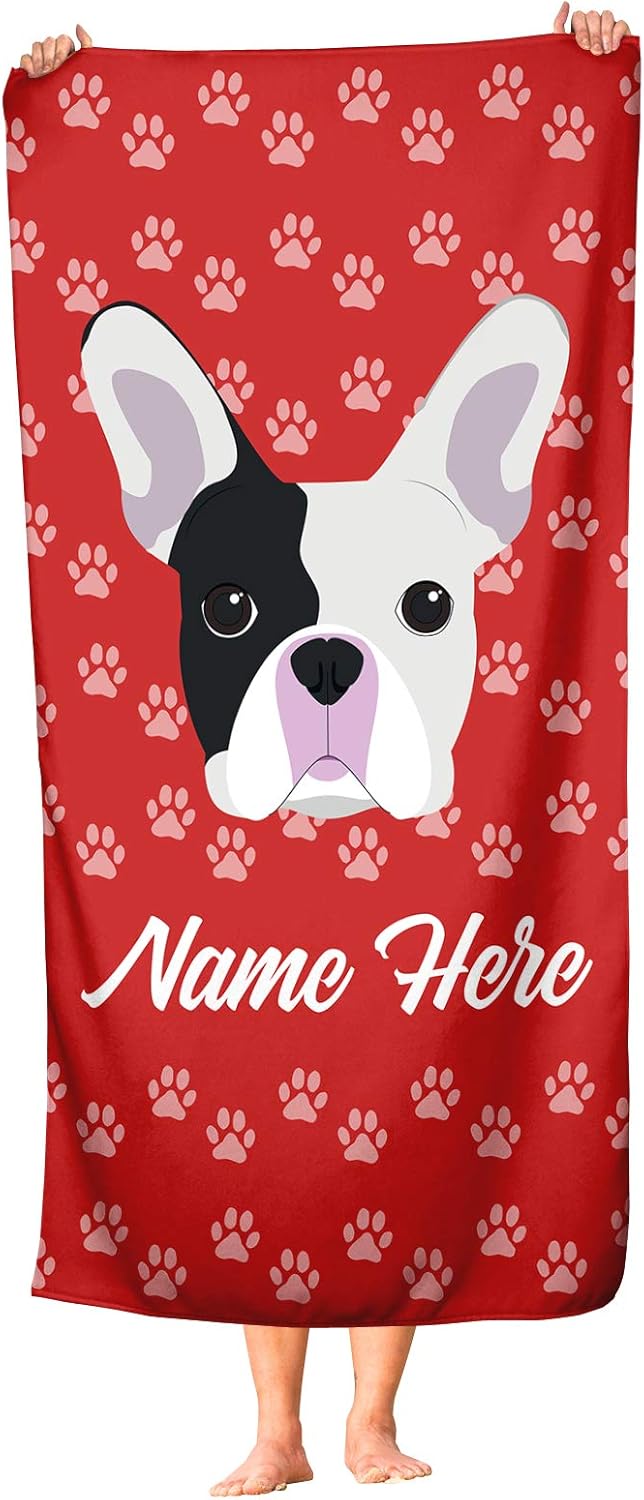 Personalized French Bulldog Beach and Bath Towels