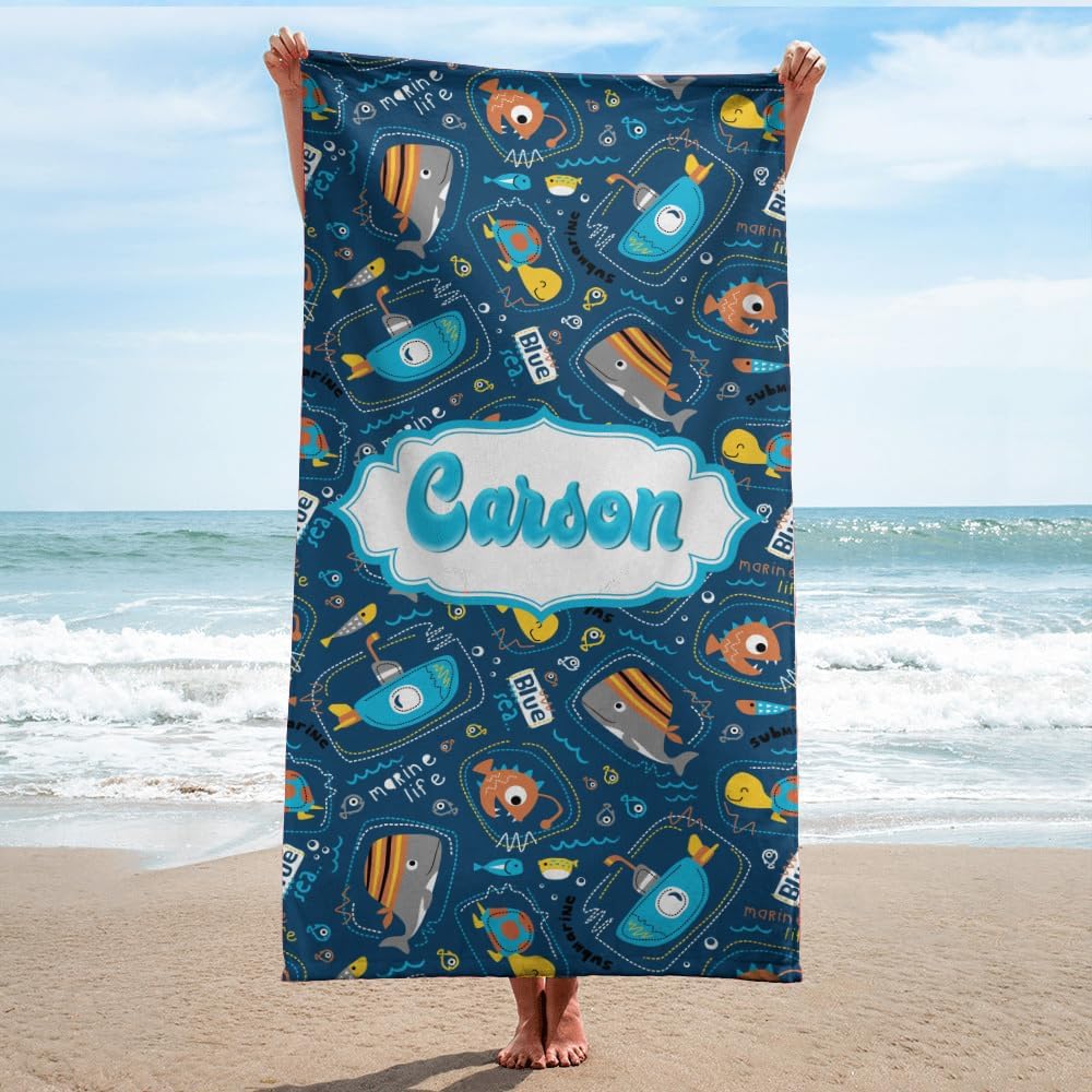 Personalized Name Submarine Beach Towel for Kids and Adults