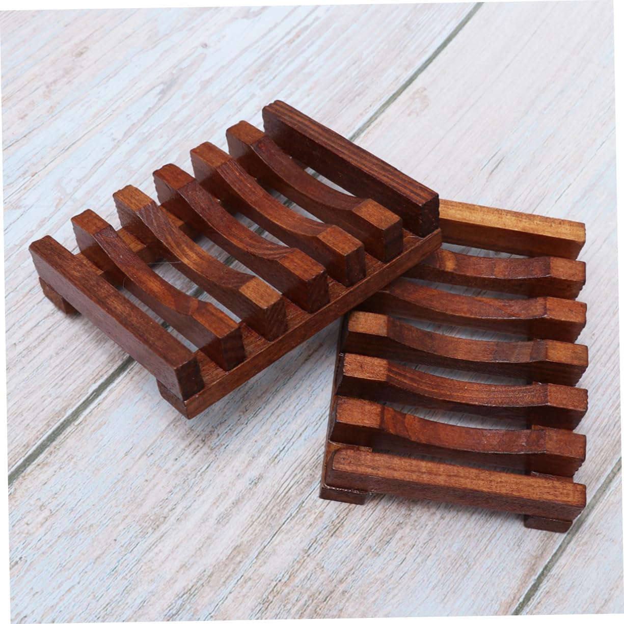 DRESSOOS 2pcs Wave Shaped Wooden Soap Dish for Bathroom and Kitchen Use